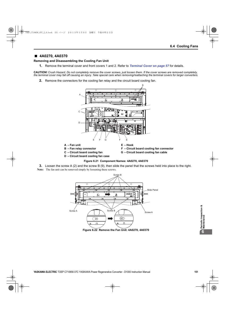 4 cooling fans | Yaskawa D1000 Series Power Regenerative Converter User Manual | Page 151 / 259