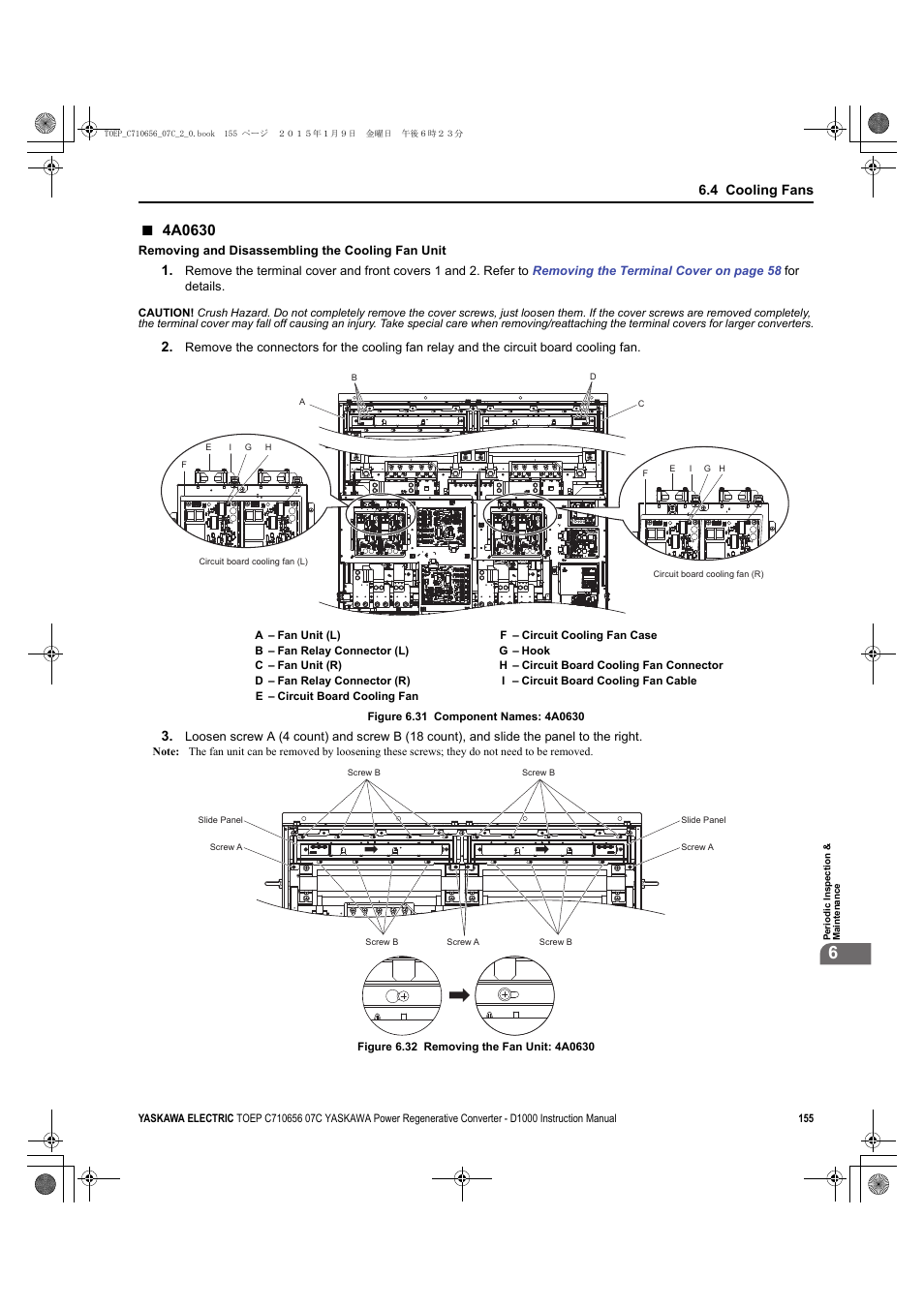 D1000, 4 cooling fans | Yaskawa D1000 Series Power Regenerative Converter User Manual | Page 155 / 259