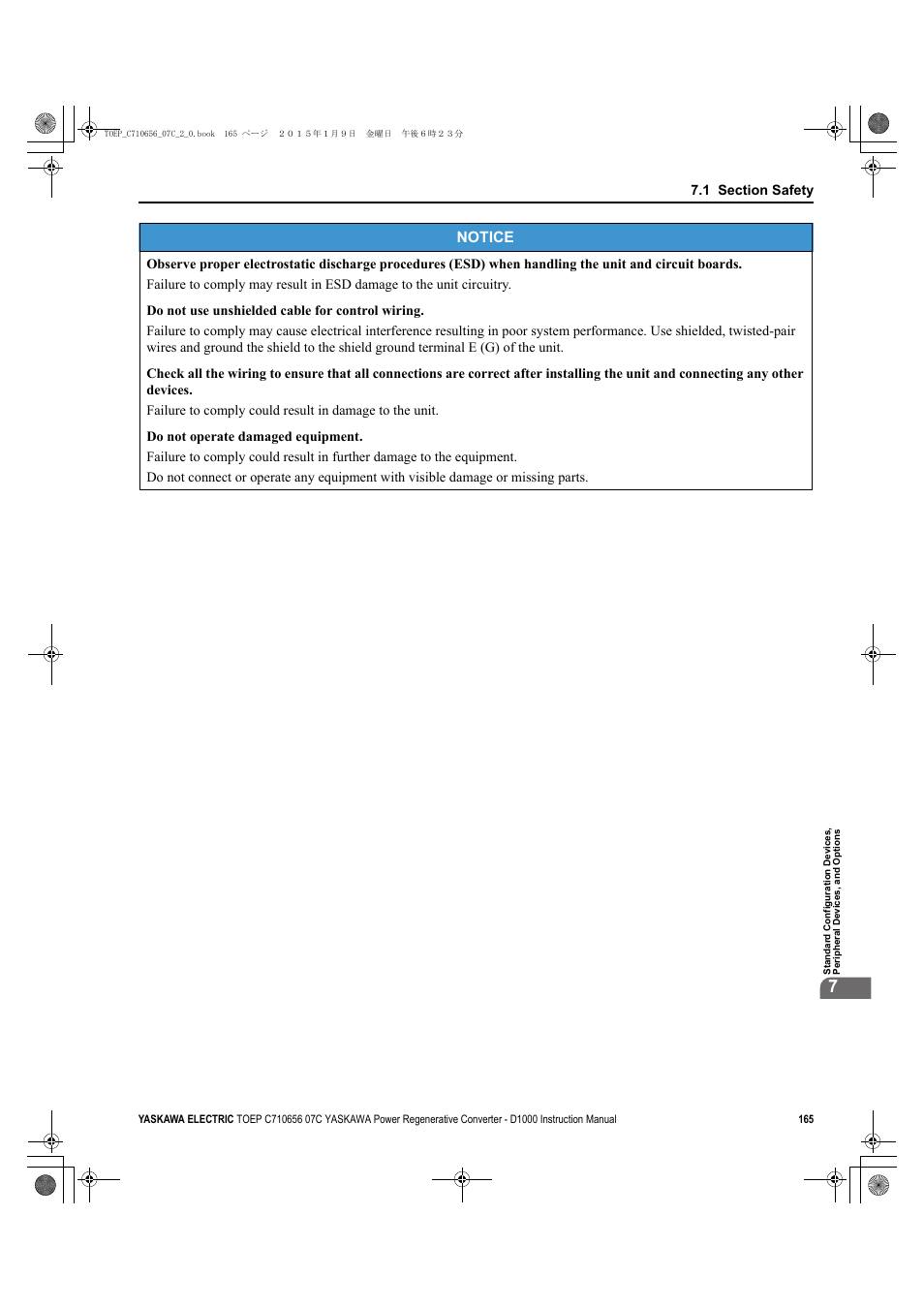 Notice | Yaskawa D1000 Series Power Regenerative Converter User Manual | Page 165 / 259