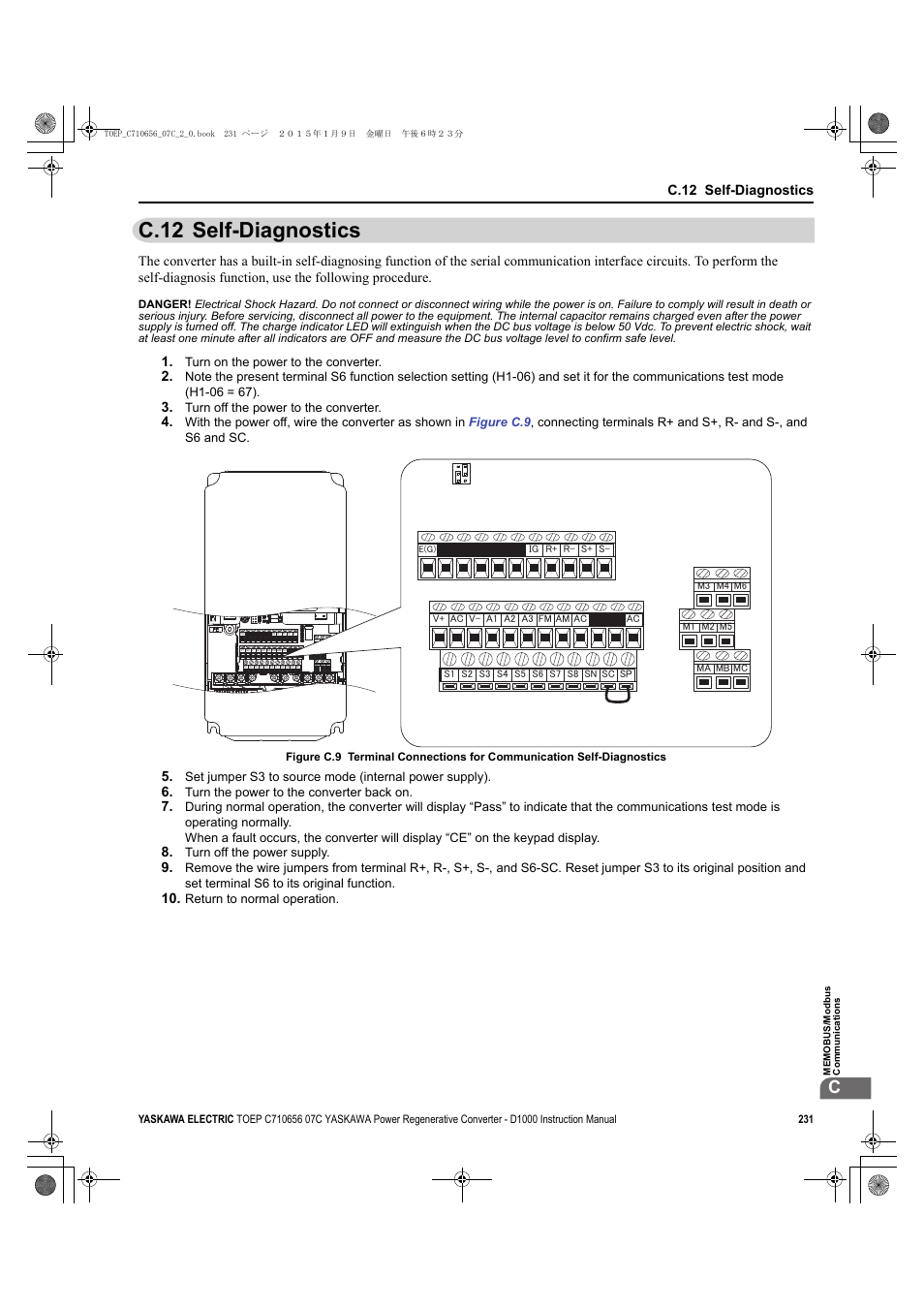 C.12 self-diagnostics | Yaskawa D1000 Series Power Regenerative Converter User Manual | Page 231 / 259