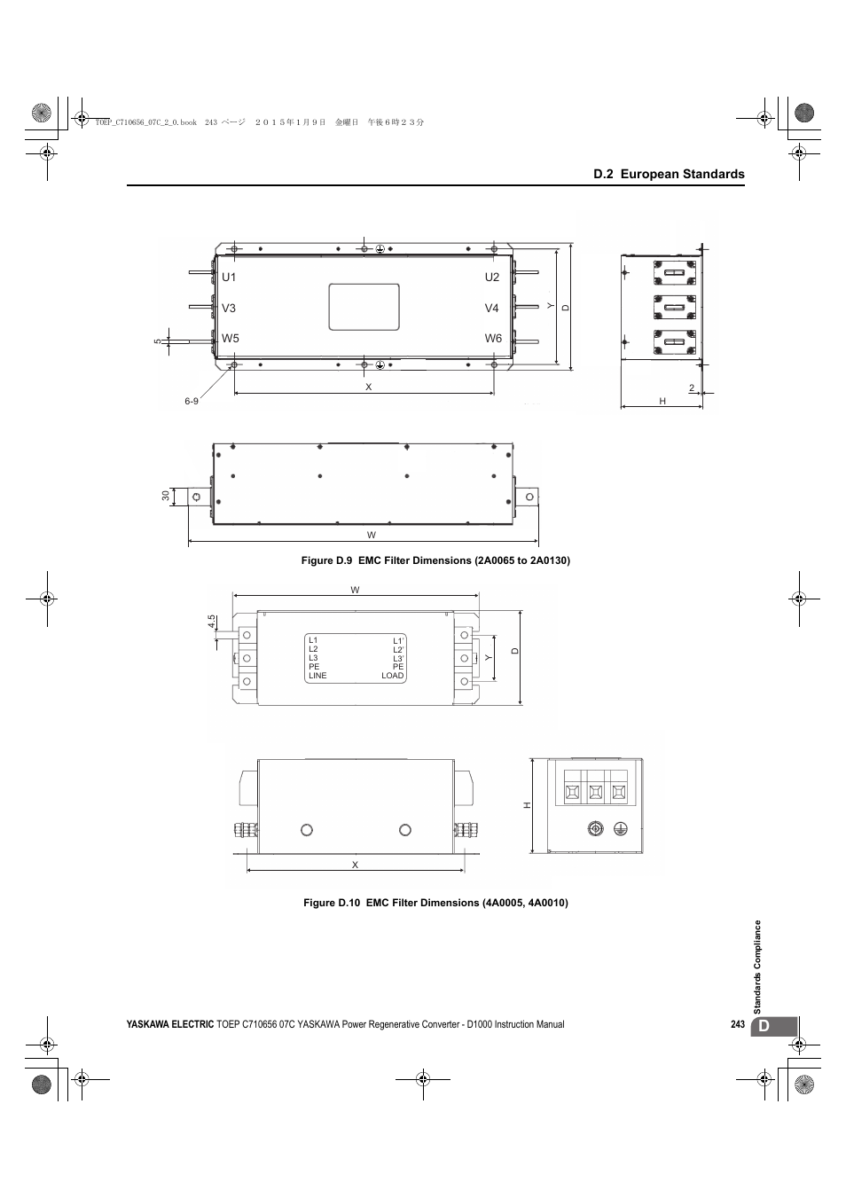 Figure d.9, Figure d.10, D.2 european standards | Yaskawa D1000 Series Power Regenerative Converter User Manual | Page 243 / 259
