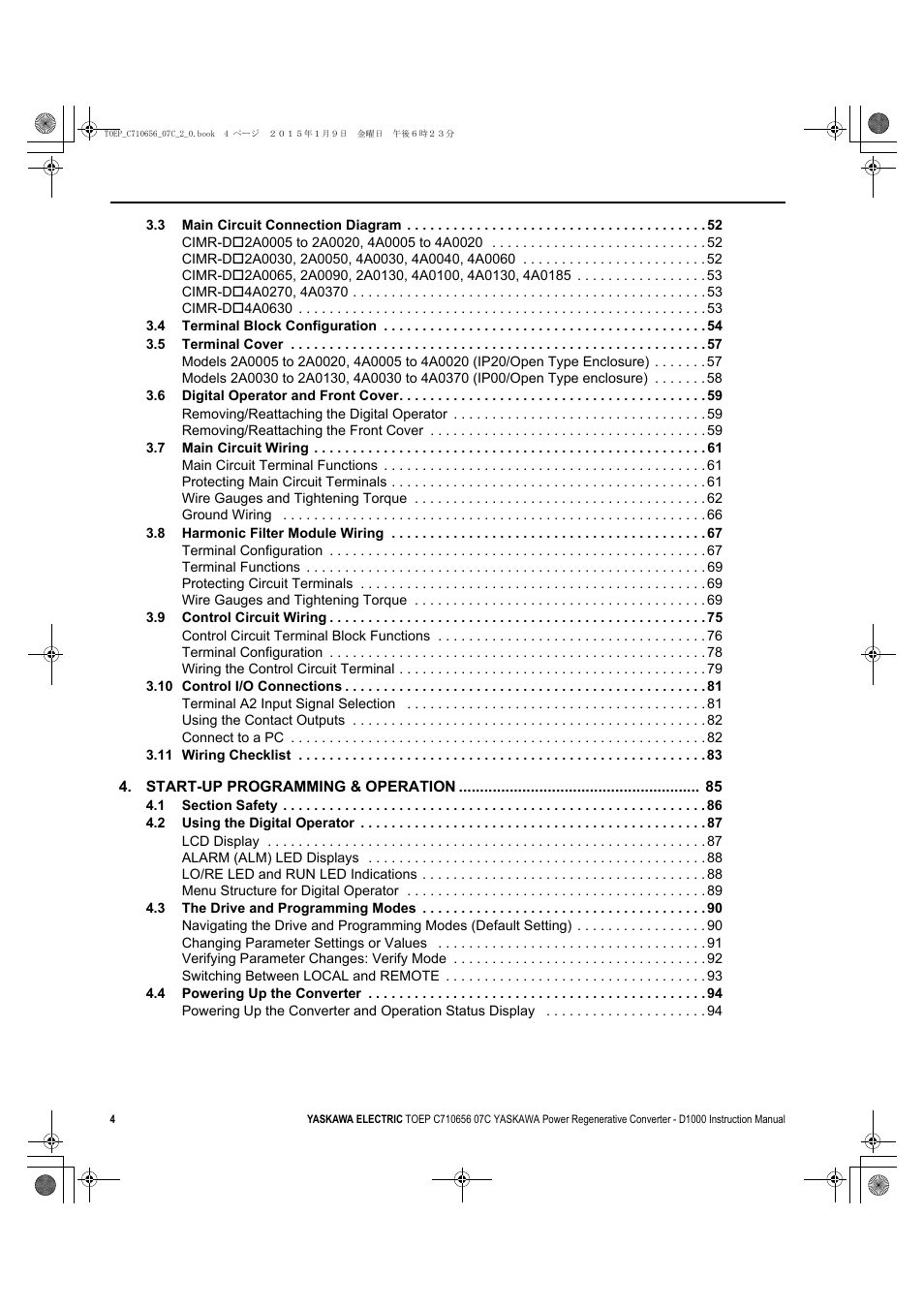 Yaskawa D1000 Series Power Regenerative Converter User Manual | Page 4 / 259