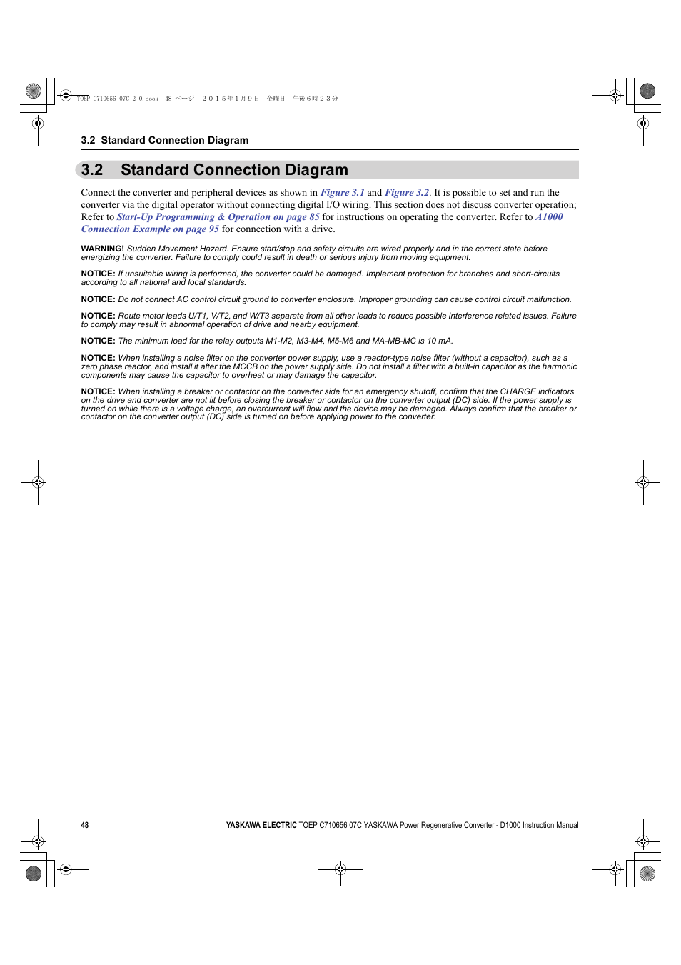 2 standard connection diagram, For details, refer to the, For details | Standard connection diagram | Yaskawa D1000 Series Power Regenerative Converter User Manual | Page 48 / 259
