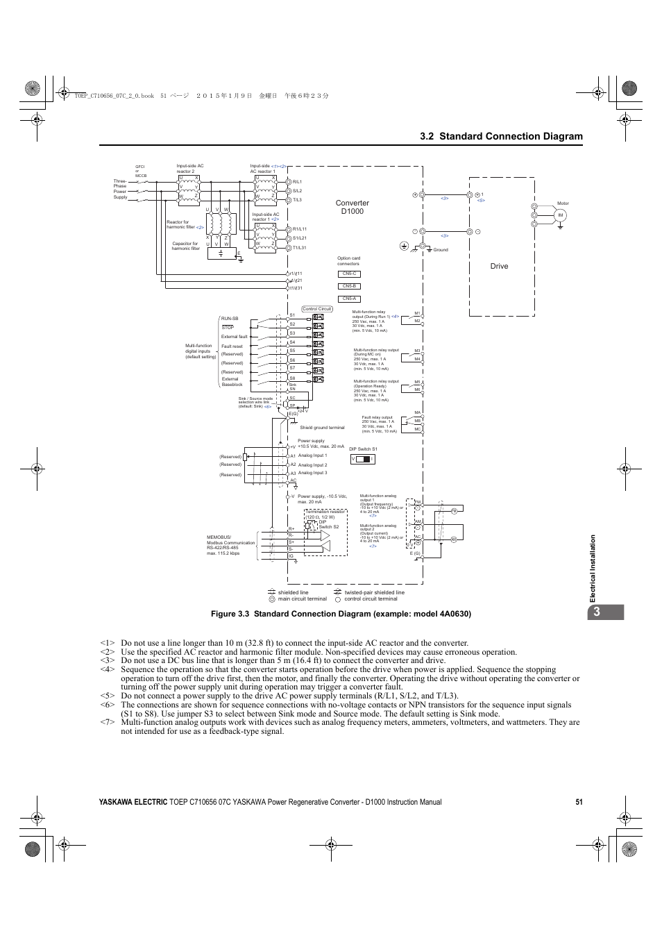 2 standard connection diagram | Yaskawa D1000 Series Power Regenerative Converter User Manual | Page 51 / 259