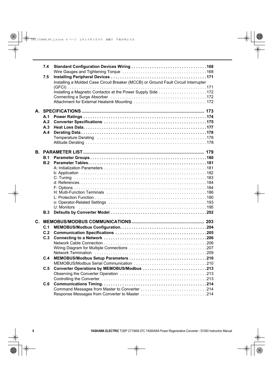 Yaskawa D1000 Series Power Regenerative Converter User Manual | Page 6 / 259