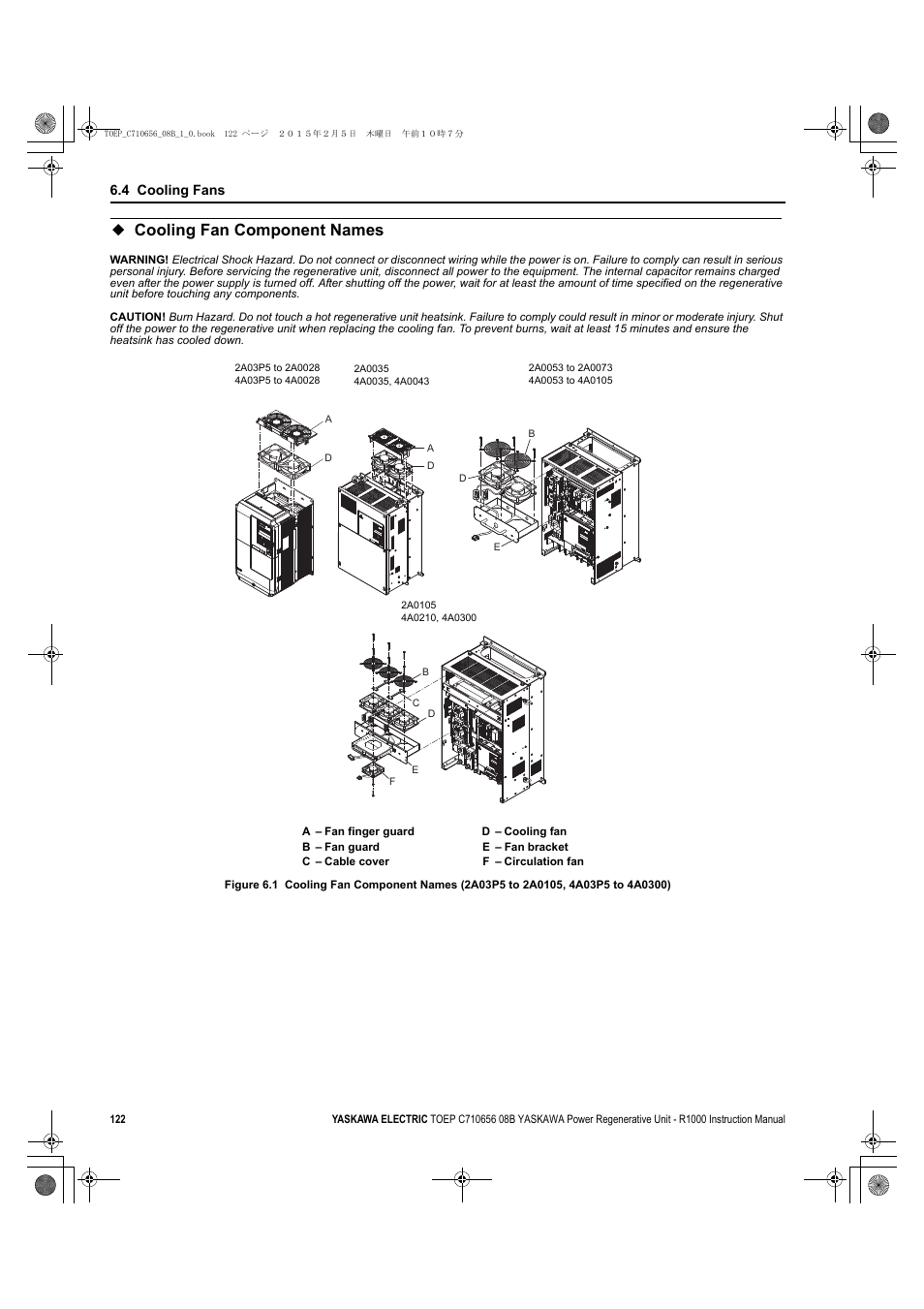 Cooling fan component names, For details, D1000 | Yaskawa R1000 Series Power Regenerative Unit User Manual | Page 122 / 221