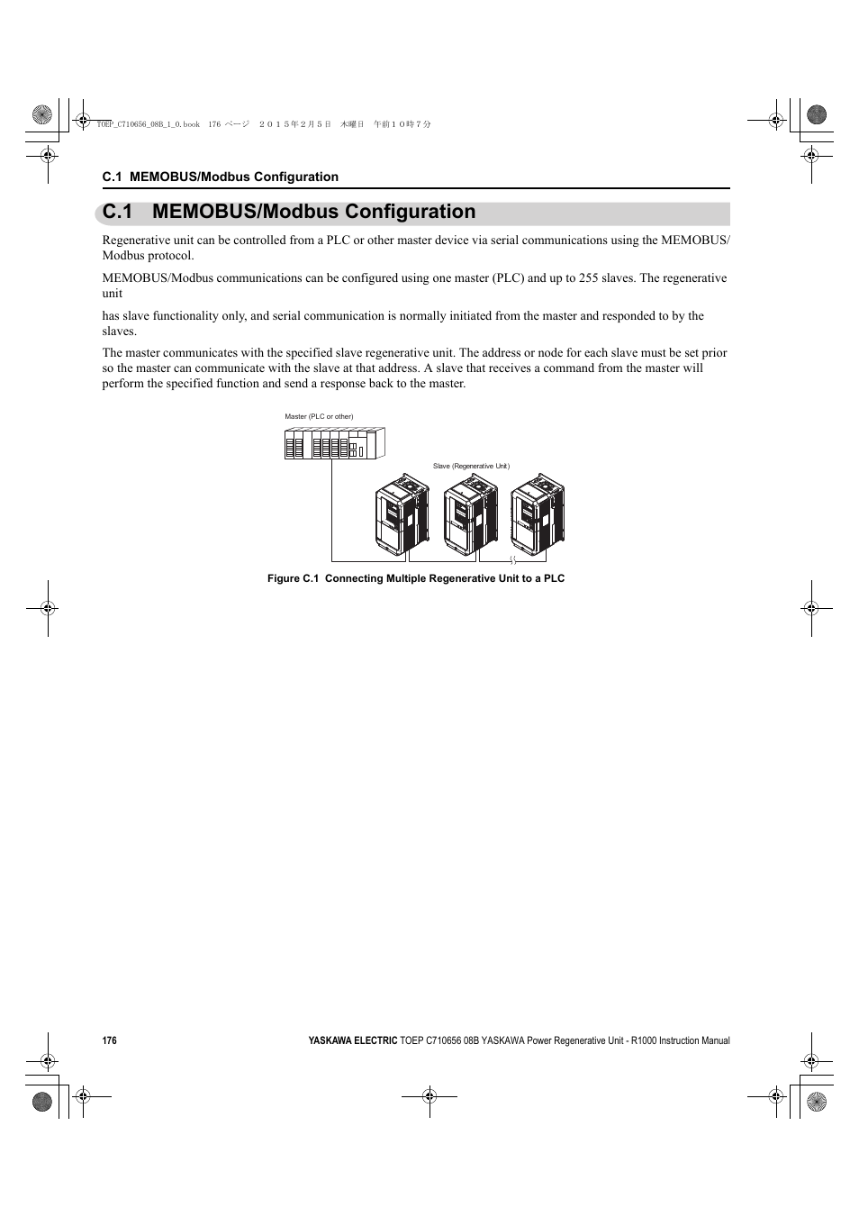 C.1 memobus/modbus configuration | Yaskawa R1000 Series Power Regenerative Unit User Manual | Page 176 / 221