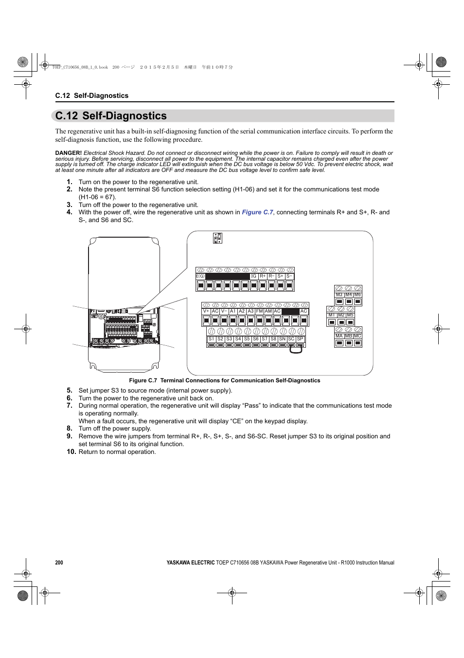 C.12 self-diagnostics | Yaskawa R1000 Series Power Regenerative Unit User Manual | Page 200 / 221