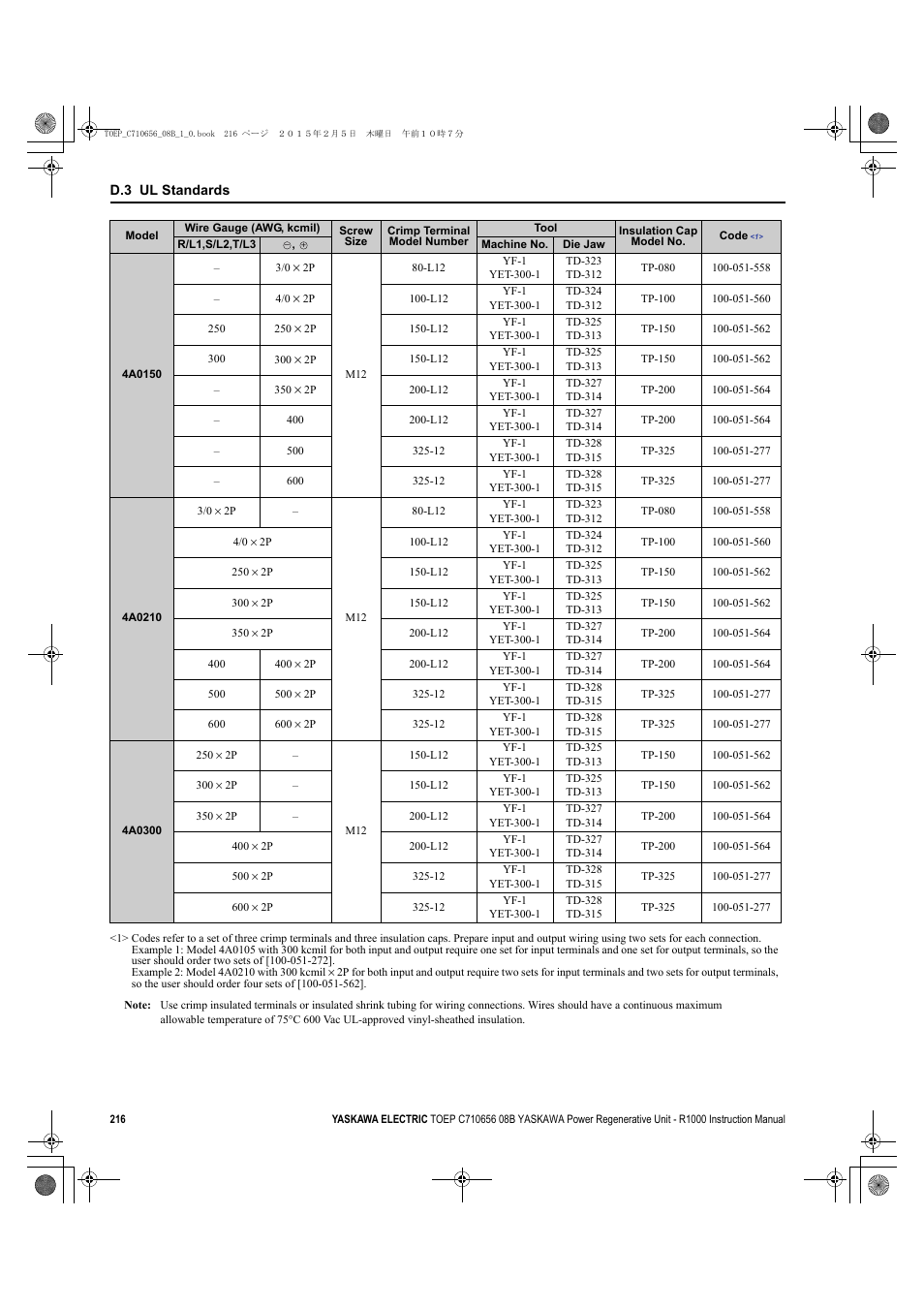 Yaskawa R1000 Series Power Regenerative Unit User Manual | Page 216 / 221