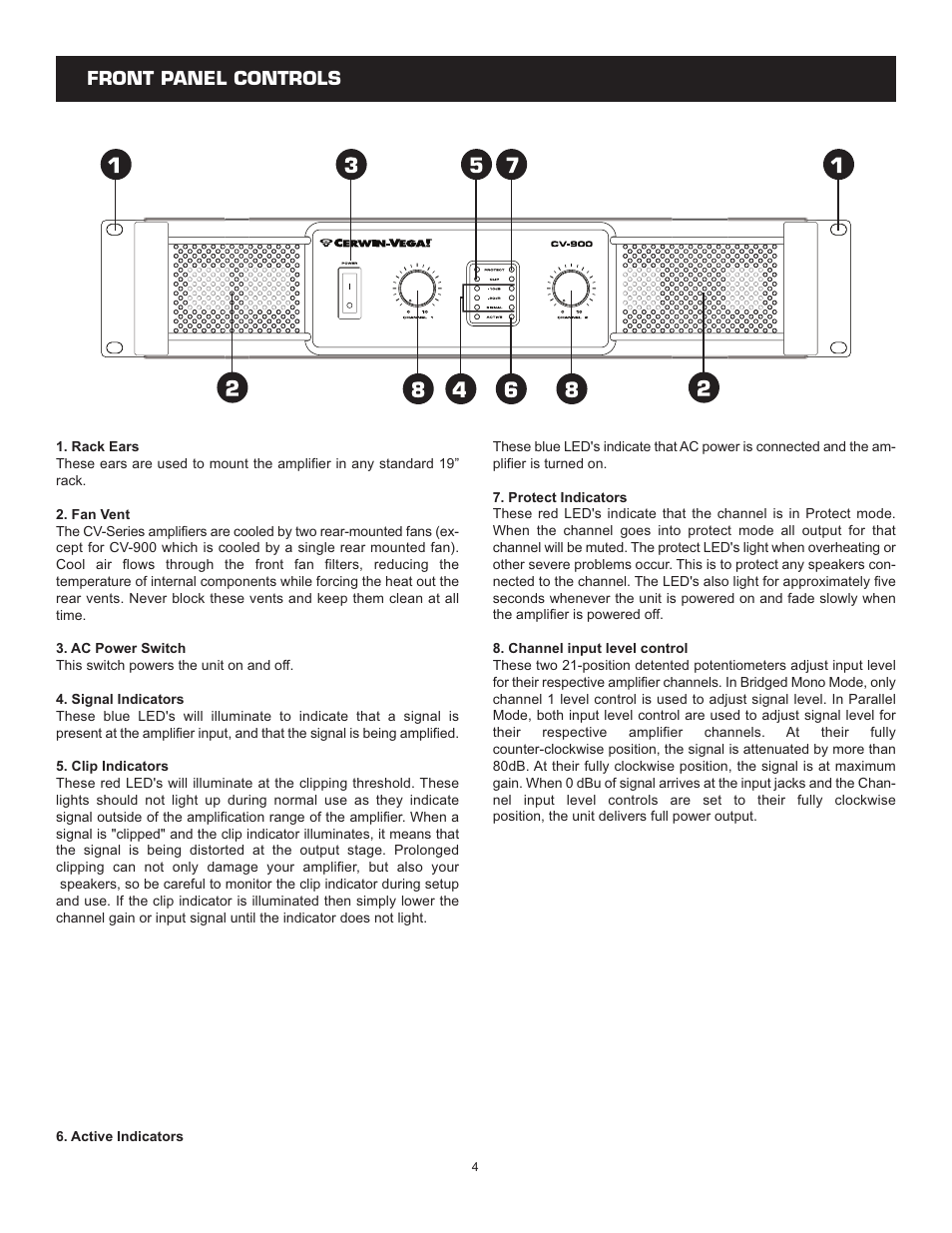 Front panel controls | Cerwin-Vega CV-900 User Manual | Page 4 / 11