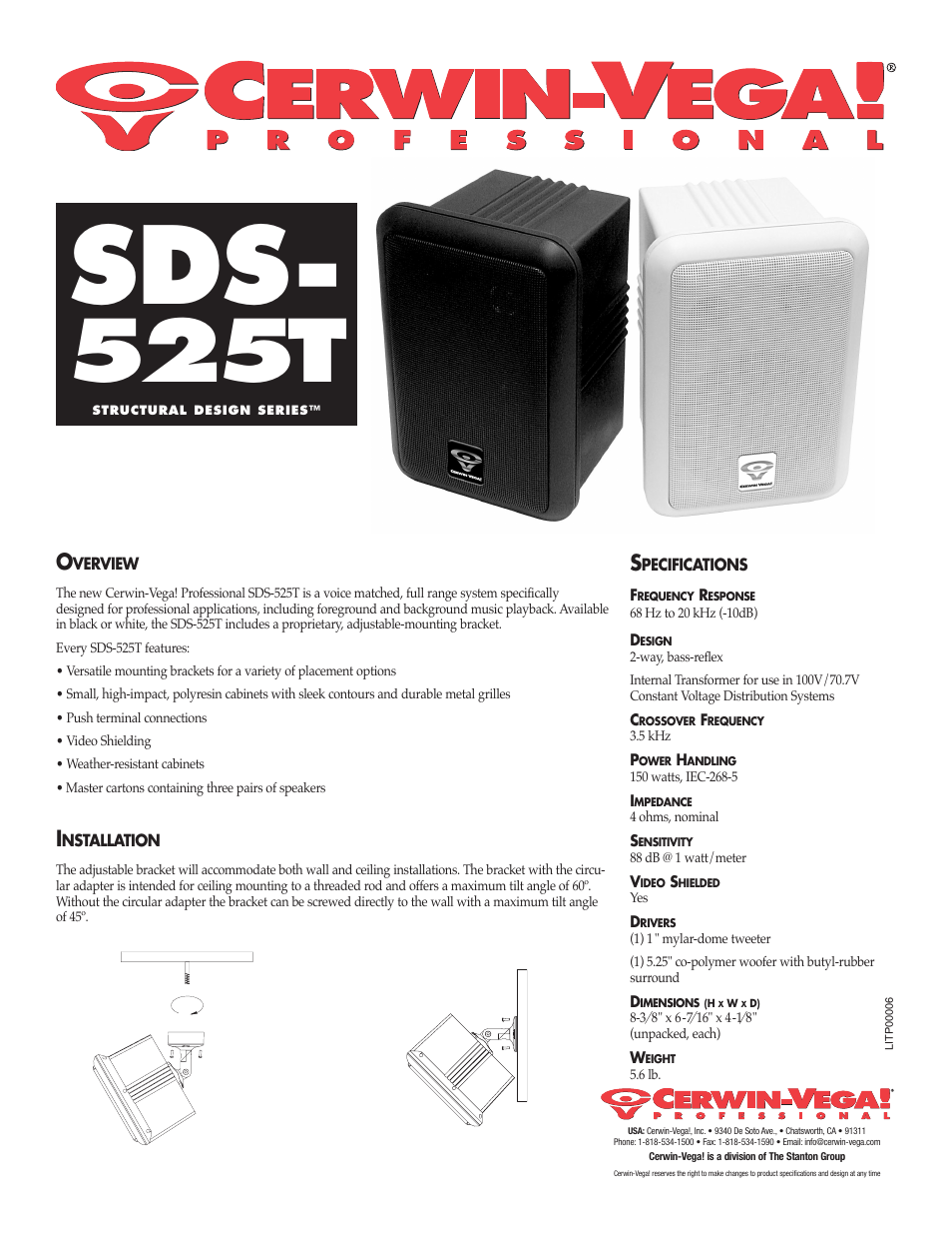 Cerwin-Vega Professional SDS-525T User Manual | 1 page