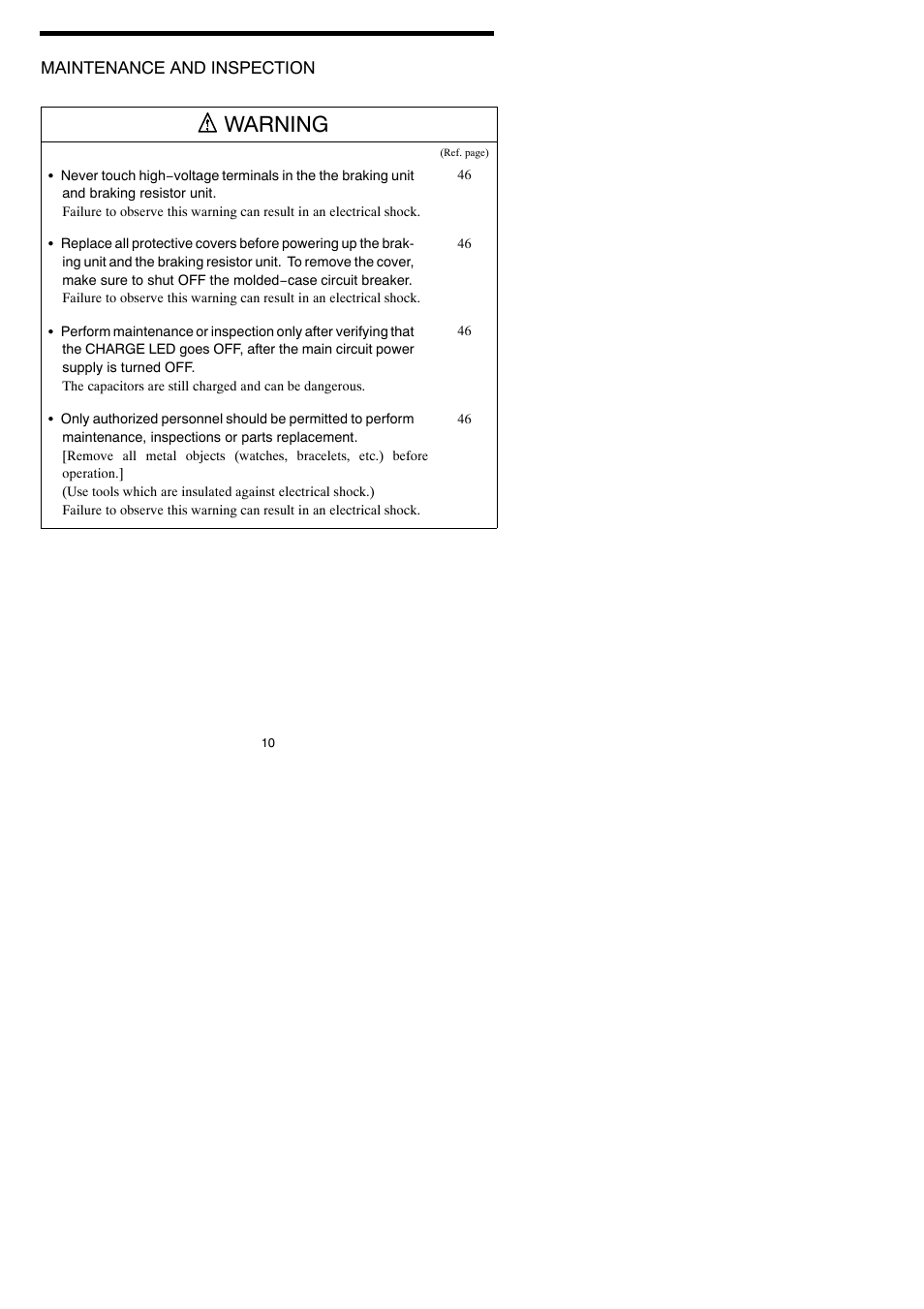 Warning | Yaskawa VARISPEED-600 SERIES INVERTER User Manual | Page 9 / 54