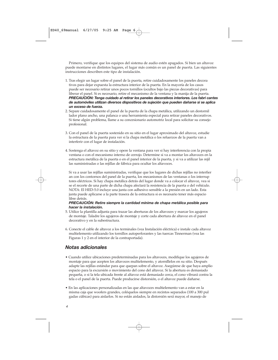 Notas adicionales | Cerwin-Vega HED-57 User Manual | Page 6 / 14