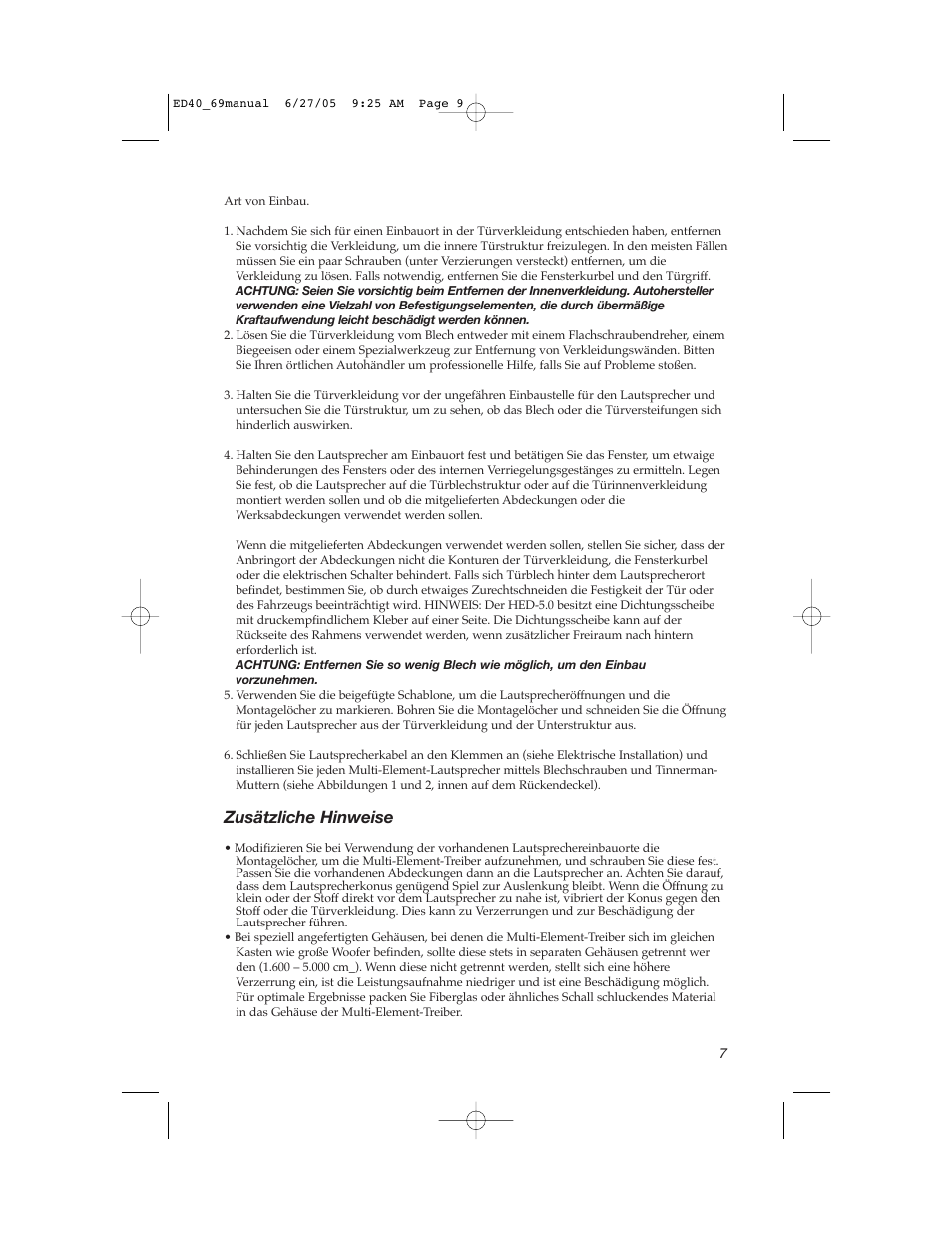 Zusätzliche hinweise | Cerwin-Vega HED-57 User Manual | Page 9 / 14
