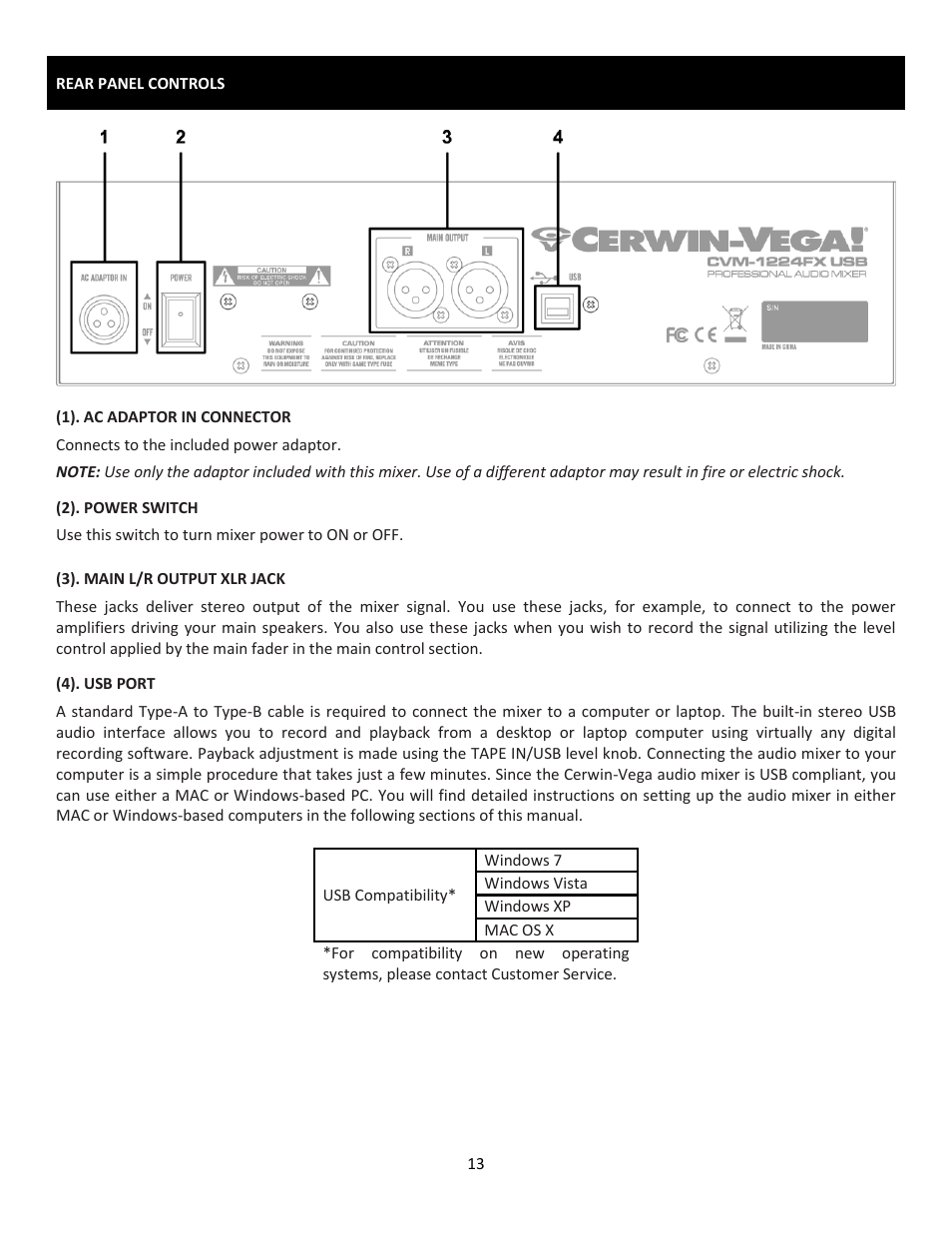 Cerwin-Vega Professional Audio Mixer CVM-1224FXUSB User Manual | Page 13 / 116