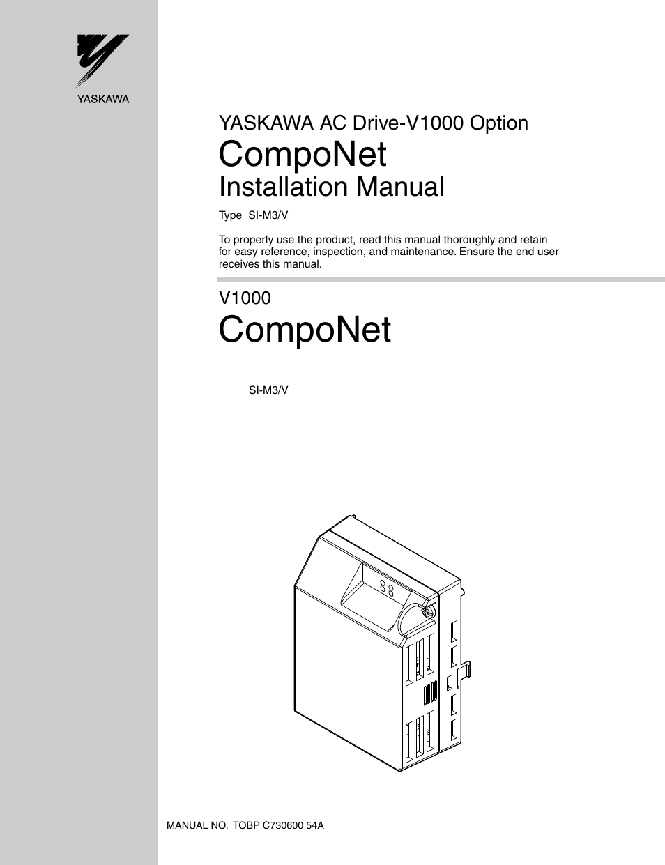 Yaskawa AC Drive V1000-Series Option SI-M3/V CompoNet User Manual | 38 pages
