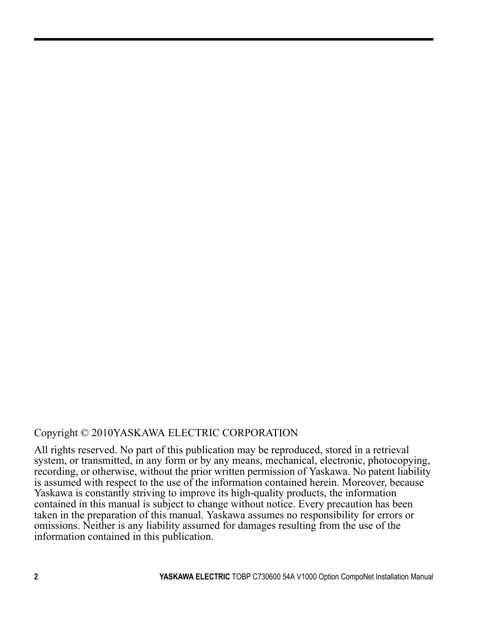 Yaskawa AC Drive V1000-Series Option SI-M3/V CompoNet User Manual | Page 2 / 38