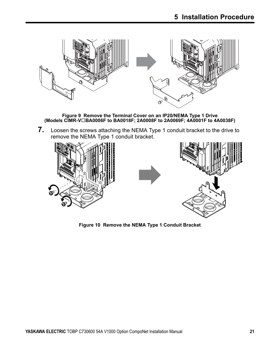 Fer to, Figure 9, 5 installation procedure | Yaskawa AC Drive V1000-Series Option SI-M3/V CompoNet User Manual | Page 21 / 38