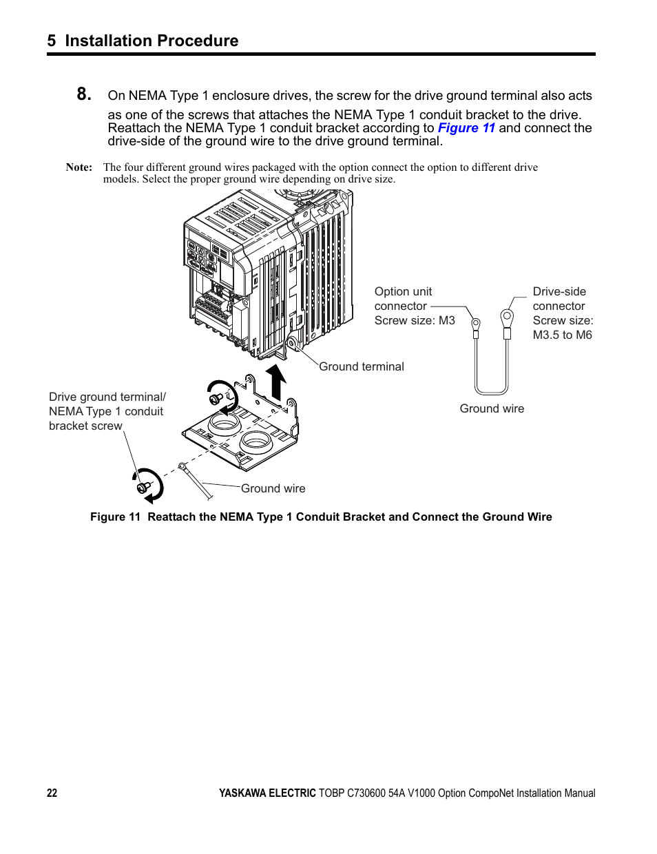 5 installation procedure | Yaskawa AC Drive V1000-Series Option SI-M3/V CompoNet User Manual | Page 22 / 38