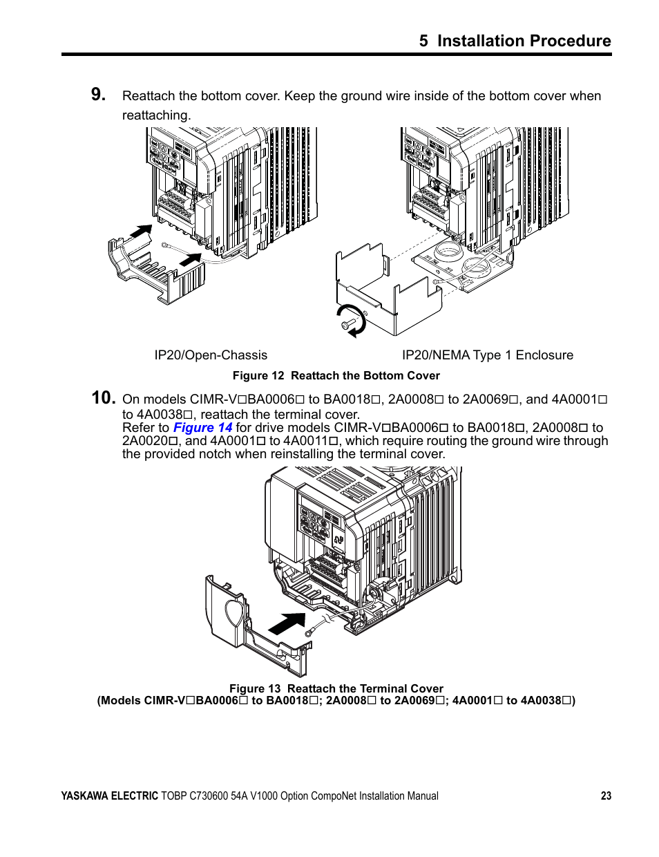 5 installation procedure | Yaskawa AC Drive V1000-Series Option SI-M3/V CompoNet User Manual | Page 23 / 38