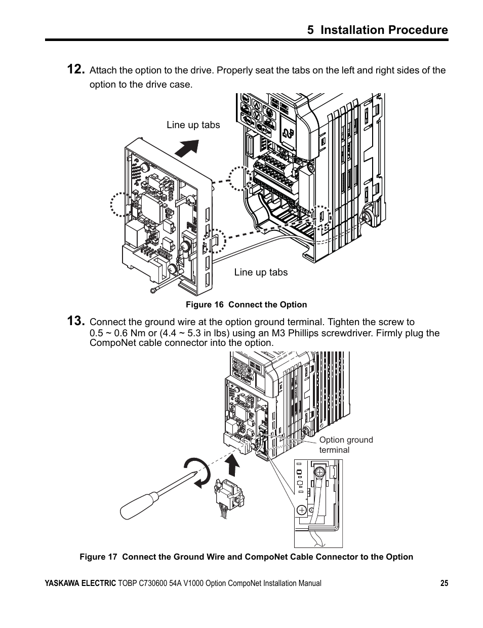 5 installation procedure | Yaskawa AC Drive V1000-Series Option SI-M3/V CompoNet User Manual | Page 25 / 38