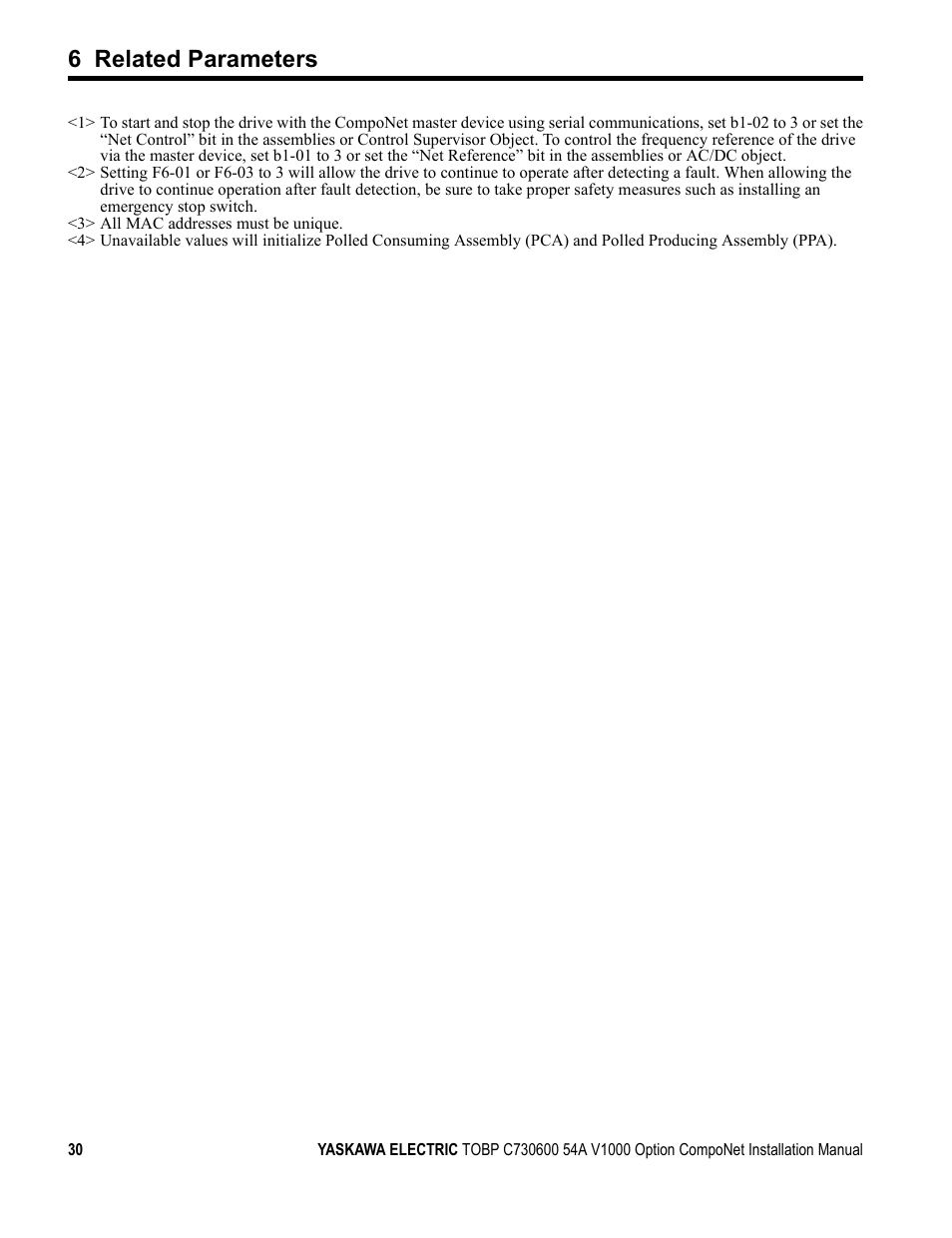 6 related parameters | Yaskawa AC Drive V1000-Series Option SI-M3/V CompoNet User Manual | Page 30 / 38