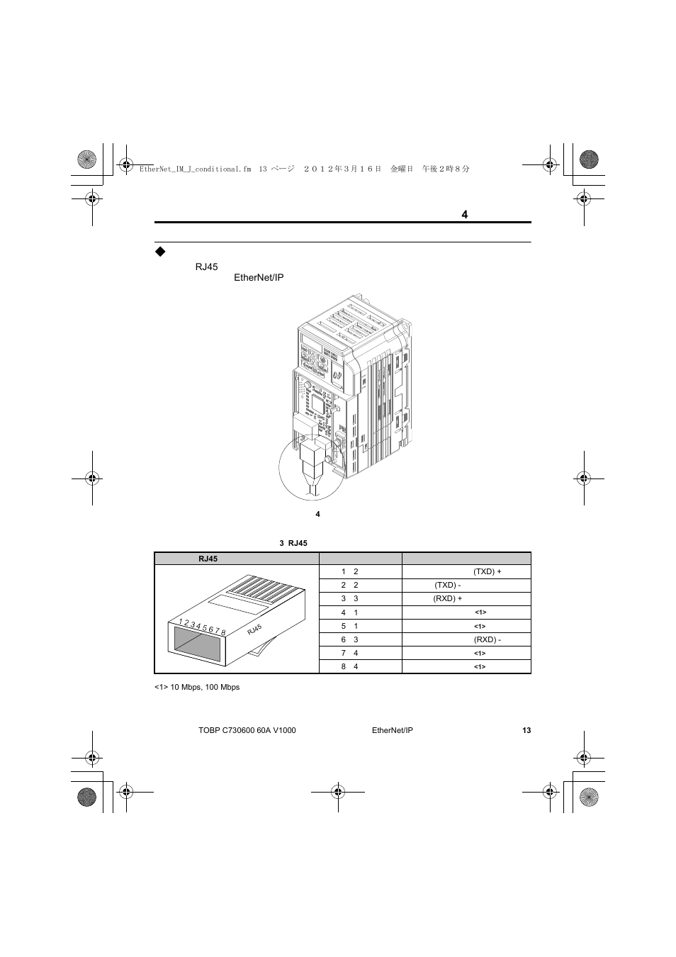 通信用コネクタ, V1000, 4 各部の名称 | Yaskawa SI-EN3/V EtherNet/IP for V1000 Drive User Manual | Page 63 / 104