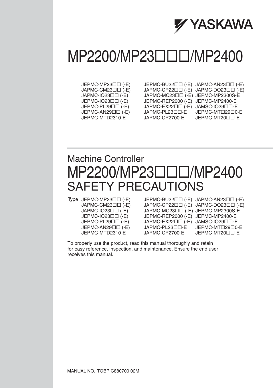 Yaskawa MP2000 Series Machine Controller Safety Precautions User Manual | 21 pages