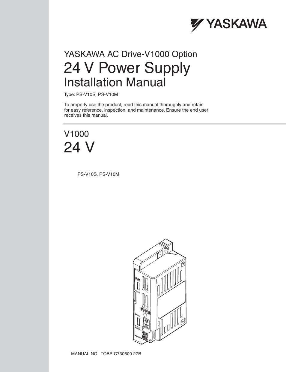 Yaskawa V1000 Option 24 V Power Supply User Manual | 38 pages