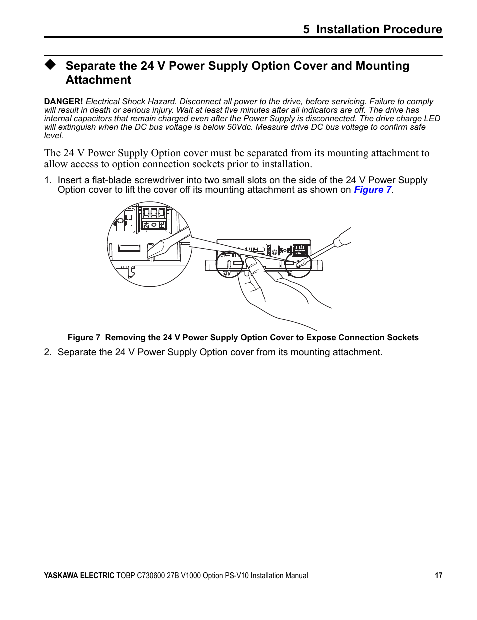 5 installation procedure | Yaskawa V1000 Option 24 V Power Supply User Manual | Page 17 / 38