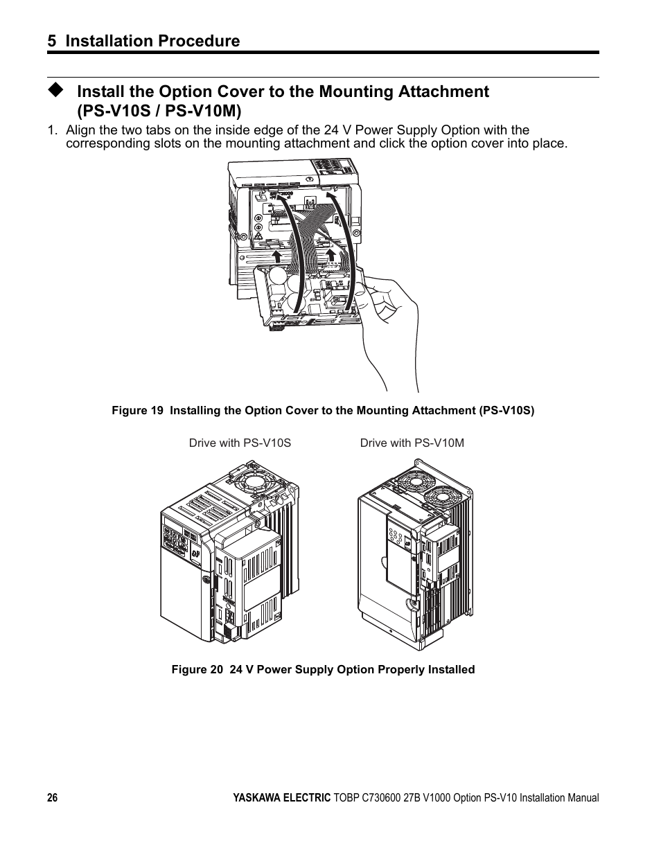 5 installation procedure | Yaskawa V1000 Option 24 V Power Supply User Manual | Page 26 / 38