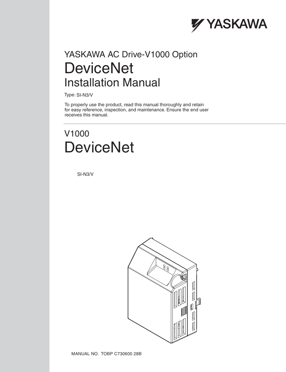 Yaskawa V1000 Option DeviceNet User Manual | 37 pages