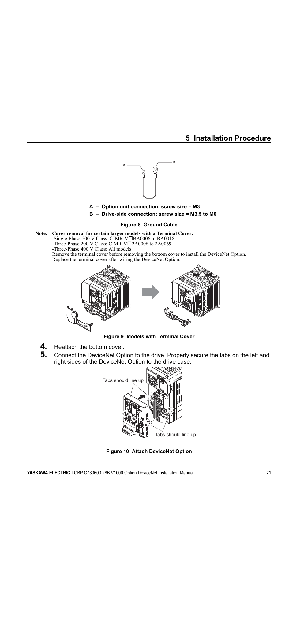 5 installation procedure | Yaskawa V1000 Option DeviceNet User Manual | Page 21 / 37