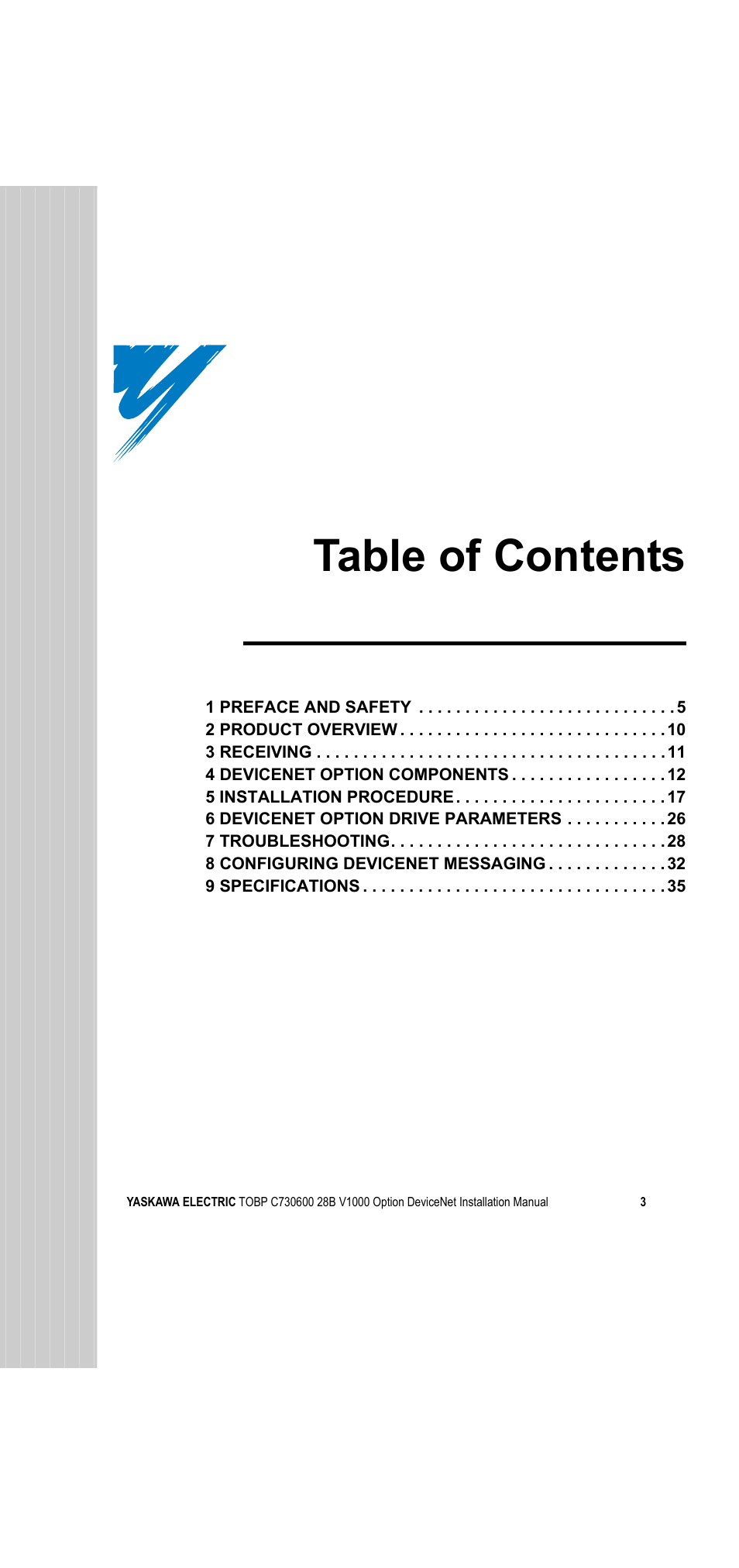 Yaskawa V1000 Option DeviceNet User Manual | Page 3 / 37
