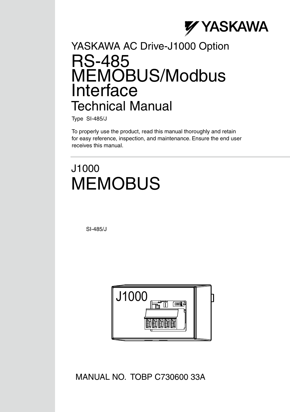 Yaskawa RS-485 MEMOBUS User Manual | 30 pages