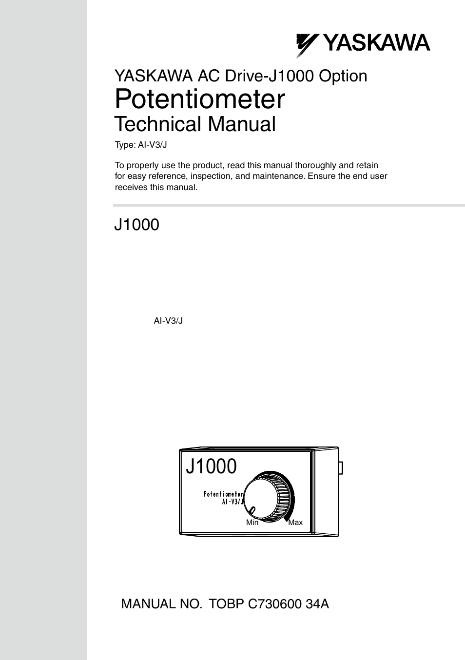 Yaskawa J1000 Option Potentiometer User Manual | 20 pages