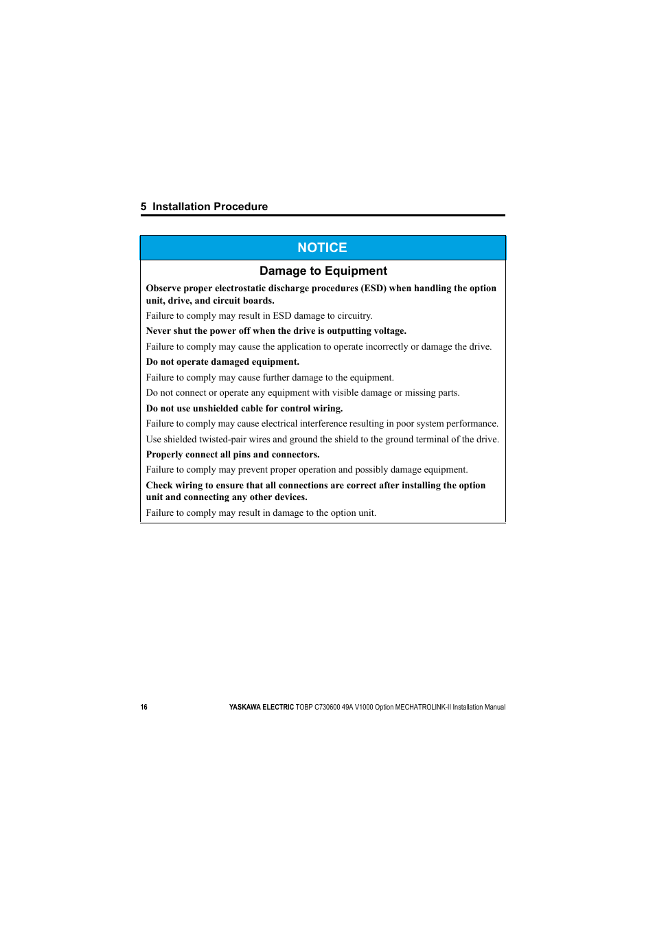 Notice | Yaskawa V1000 Option Mechatrolink-II SI-T3/V User Manual | Page 16 / 30