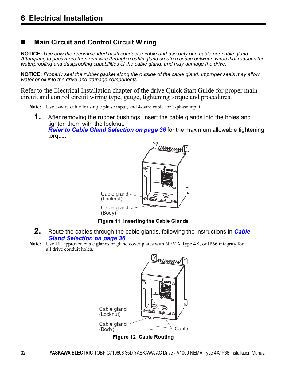 6 electrical installation, Main circuit and control circuit wiring | Yaskawa V1000 NEMA Type 4X/IP66 User Manual | Page 32 / 56