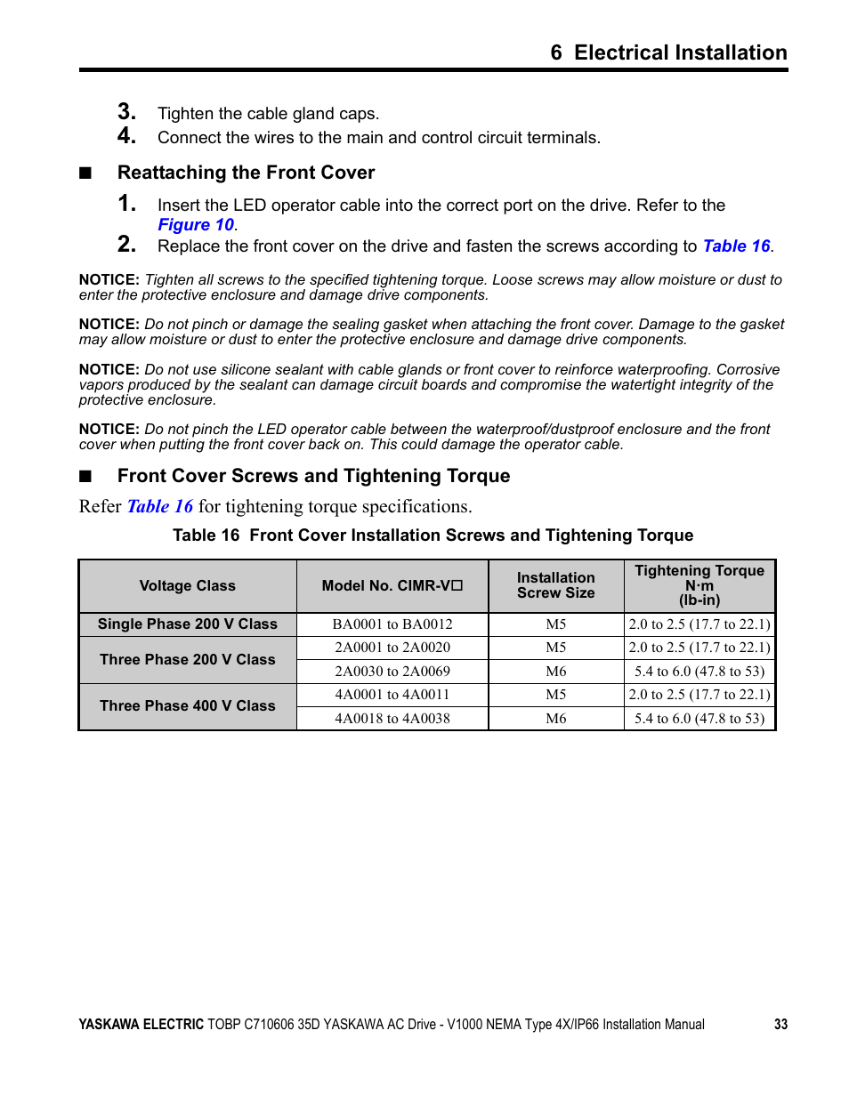 6 electrical installation | Yaskawa V1000 NEMA Type 4X/IP66 User Manual | Page 33 / 56