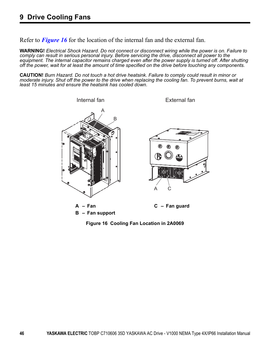 9 drive cooling fans | Yaskawa V1000 NEMA Type 4X/IP66 User Manual | Page 46 / 56