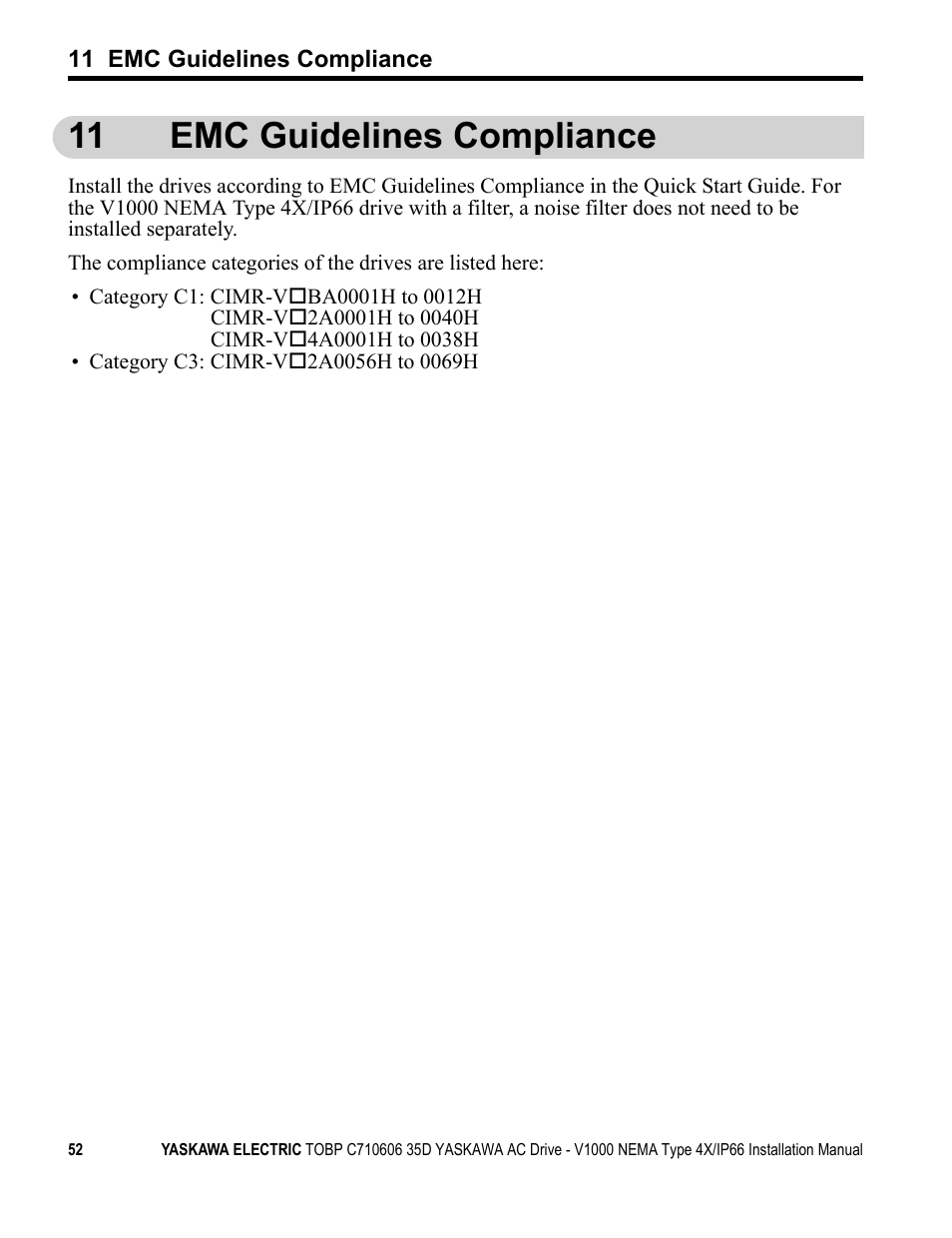 11 emc guidelines compliance | Yaskawa V1000 NEMA Type 4X/IP66 User Manual | Page 52 / 56