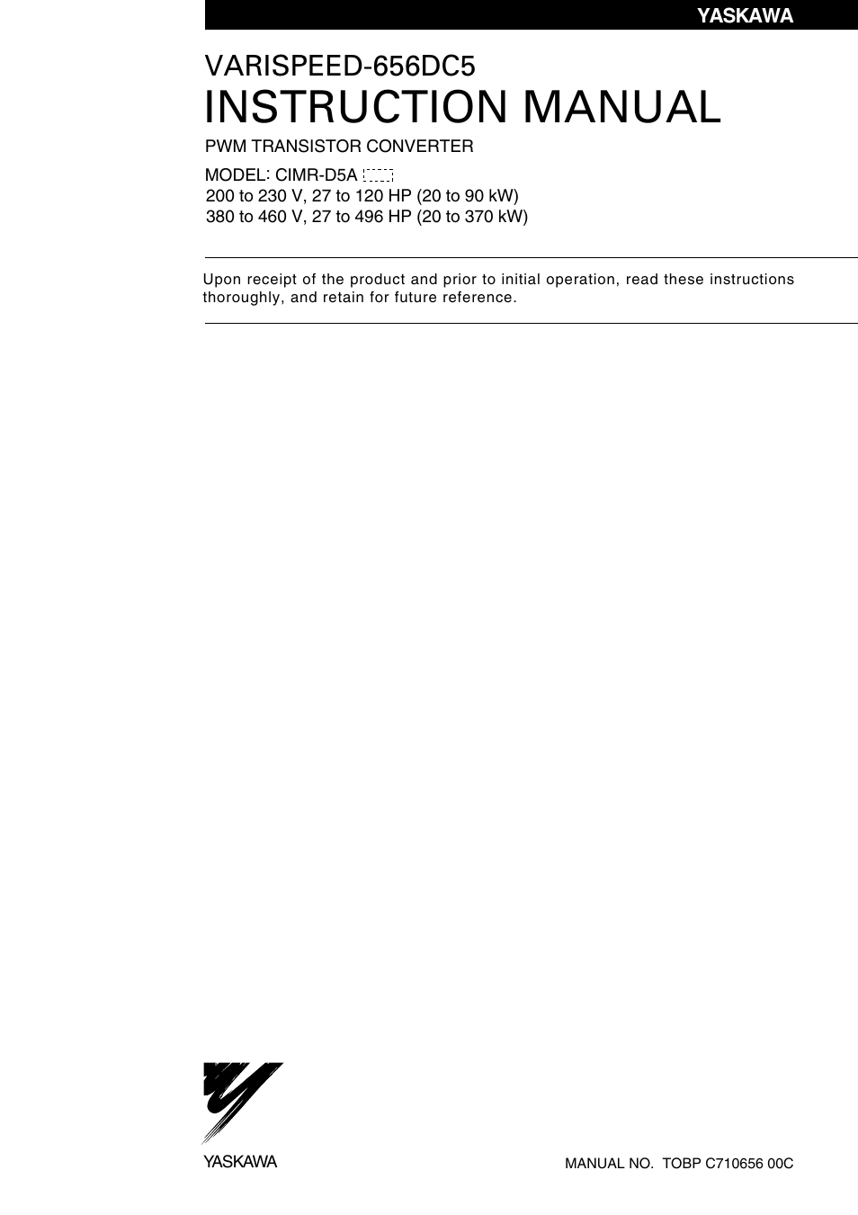 Yaskawa Varispeed-656 DC5 User Manual | 71 pages
