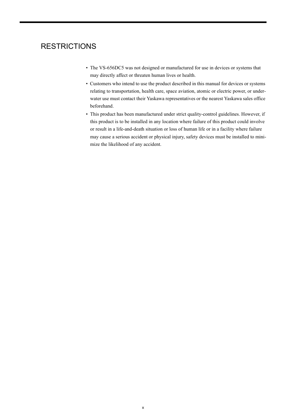 Restrictions | Yaskawa Varispeed-656 DC5 User Manual | Page 10 / 71