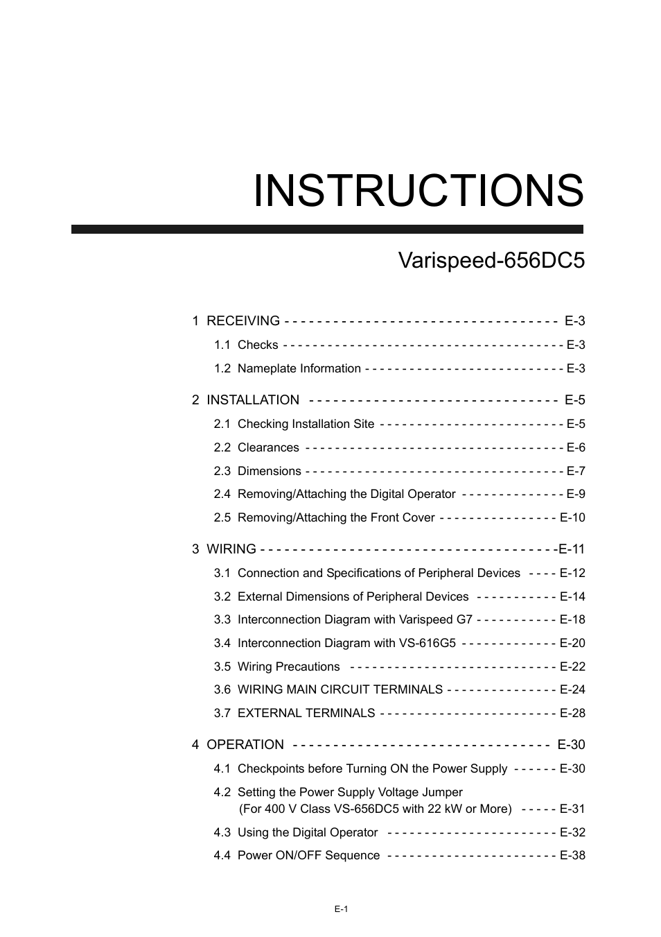 Instructions, Varispeed-656dc5 | Yaskawa Varispeed-656 DC5 User Manual | Page 11 / 71