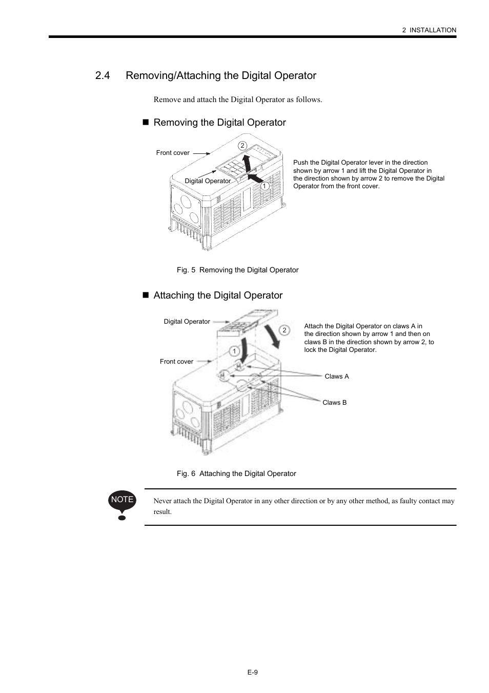 4 removing/attaching the digital operator, Removing the digital operator, Attaching the digital operator | Yaskawa Varispeed-656 DC5 User Manual | Page 19 / 71