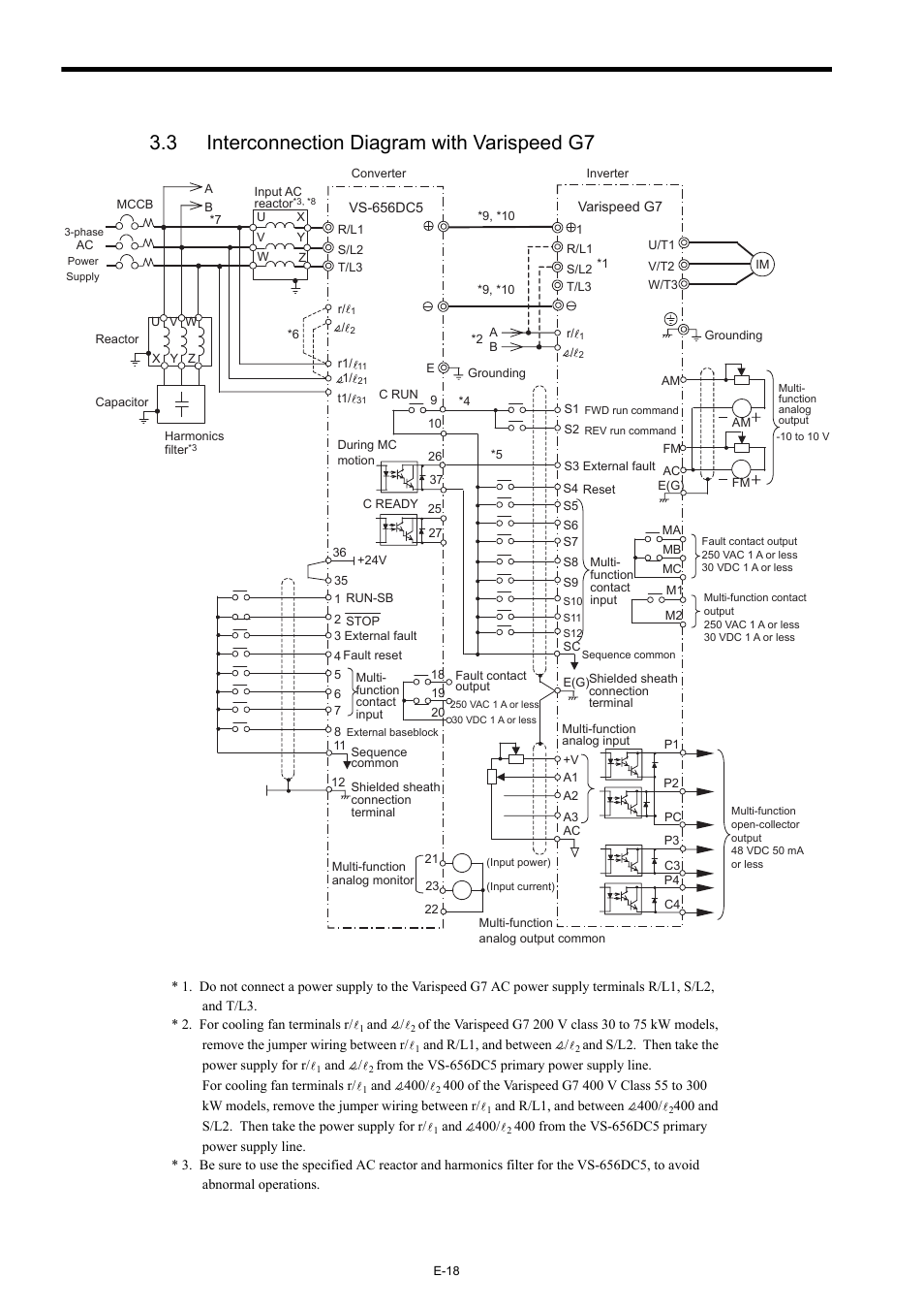 3 interconnection diagram with varispeed g7 | Yaskawa Varispeed-656 DC5 User Manual | Page 28 / 71