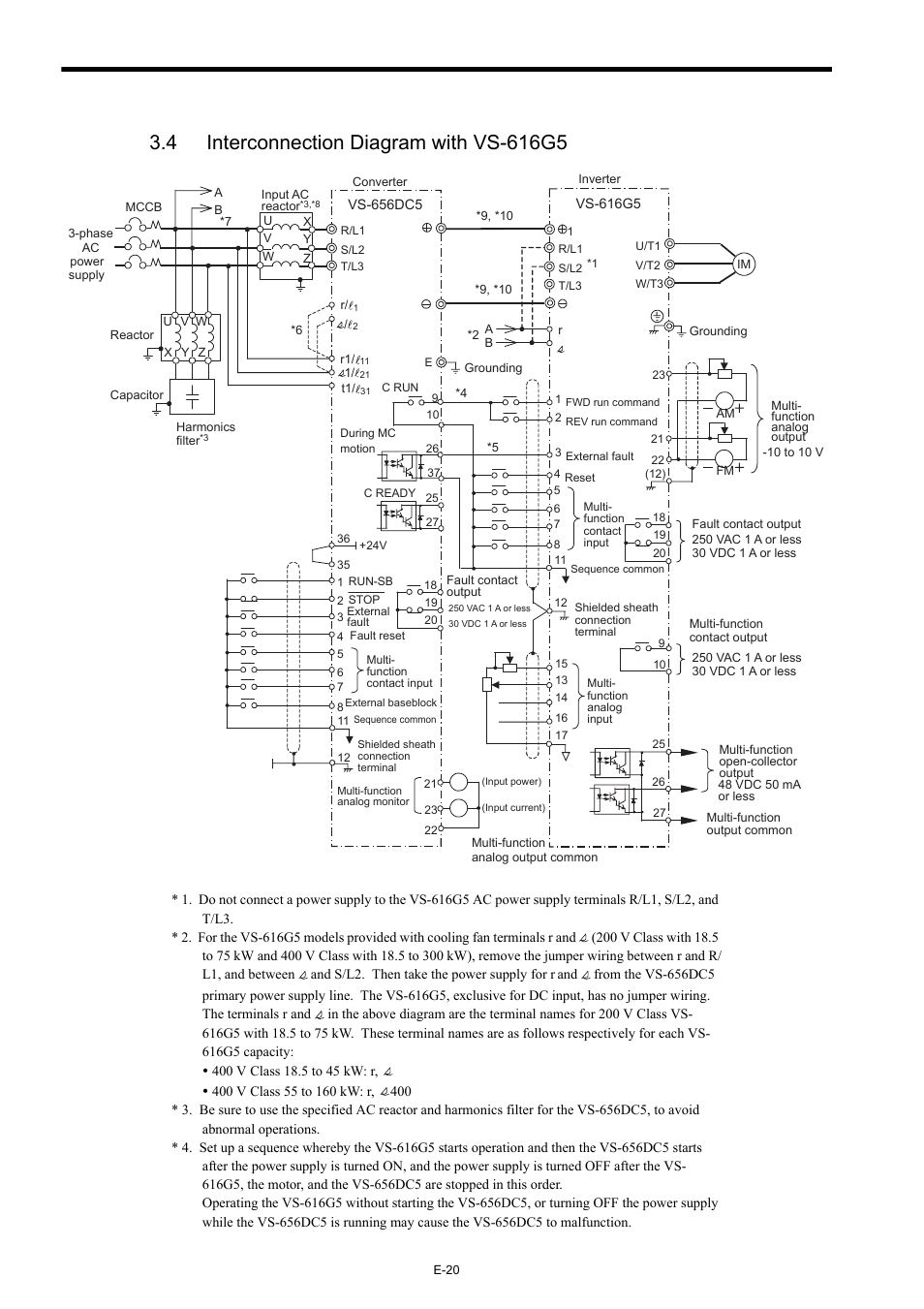 4 interconnection diagram with vs-616g5 | Yaskawa Varispeed-656 DC5 User Manual | Page 30 / 71