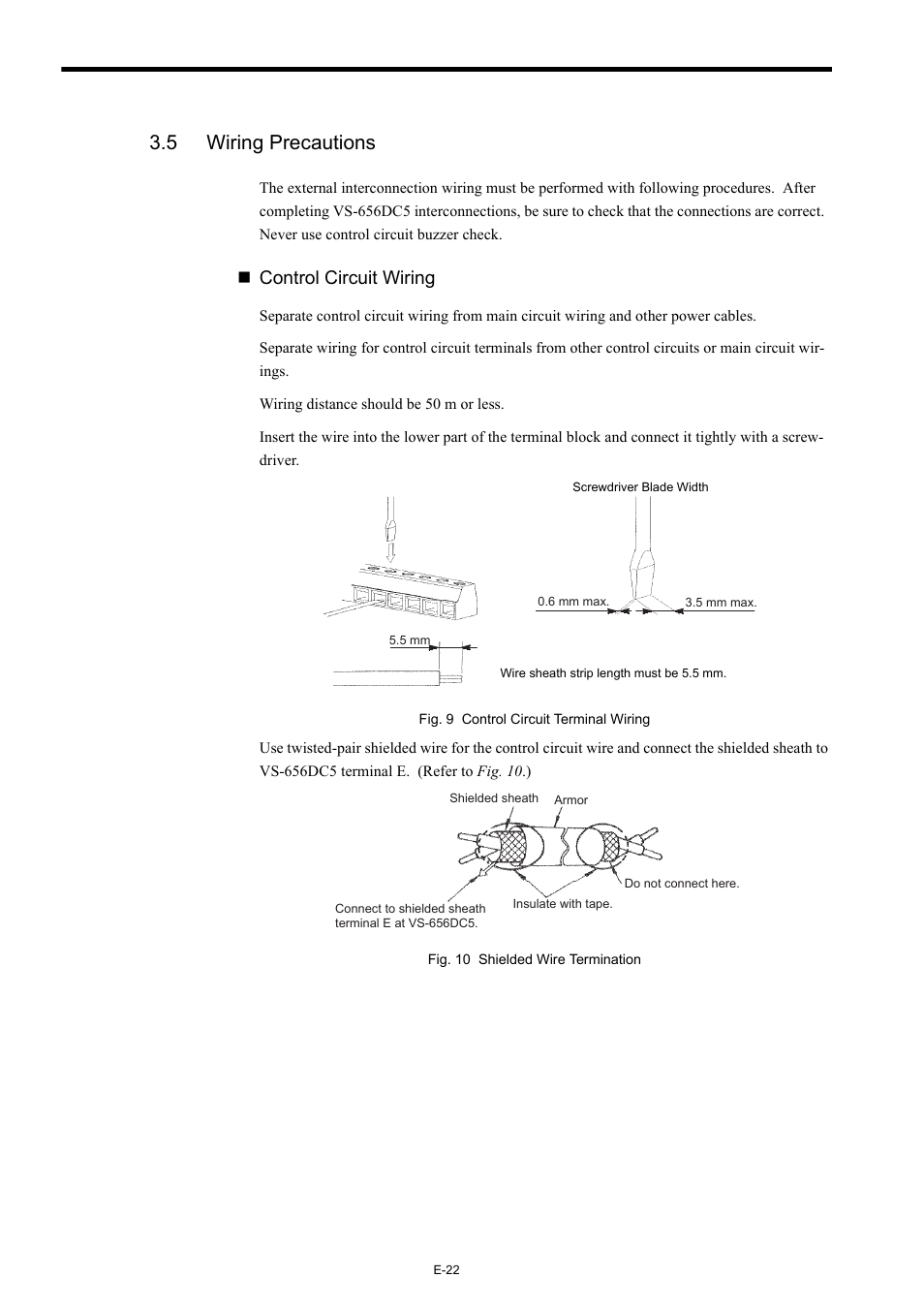 5 wiring precautions, Control circuit wiring | Yaskawa Varispeed-656 DC5 User Manual | Page 32 / 71