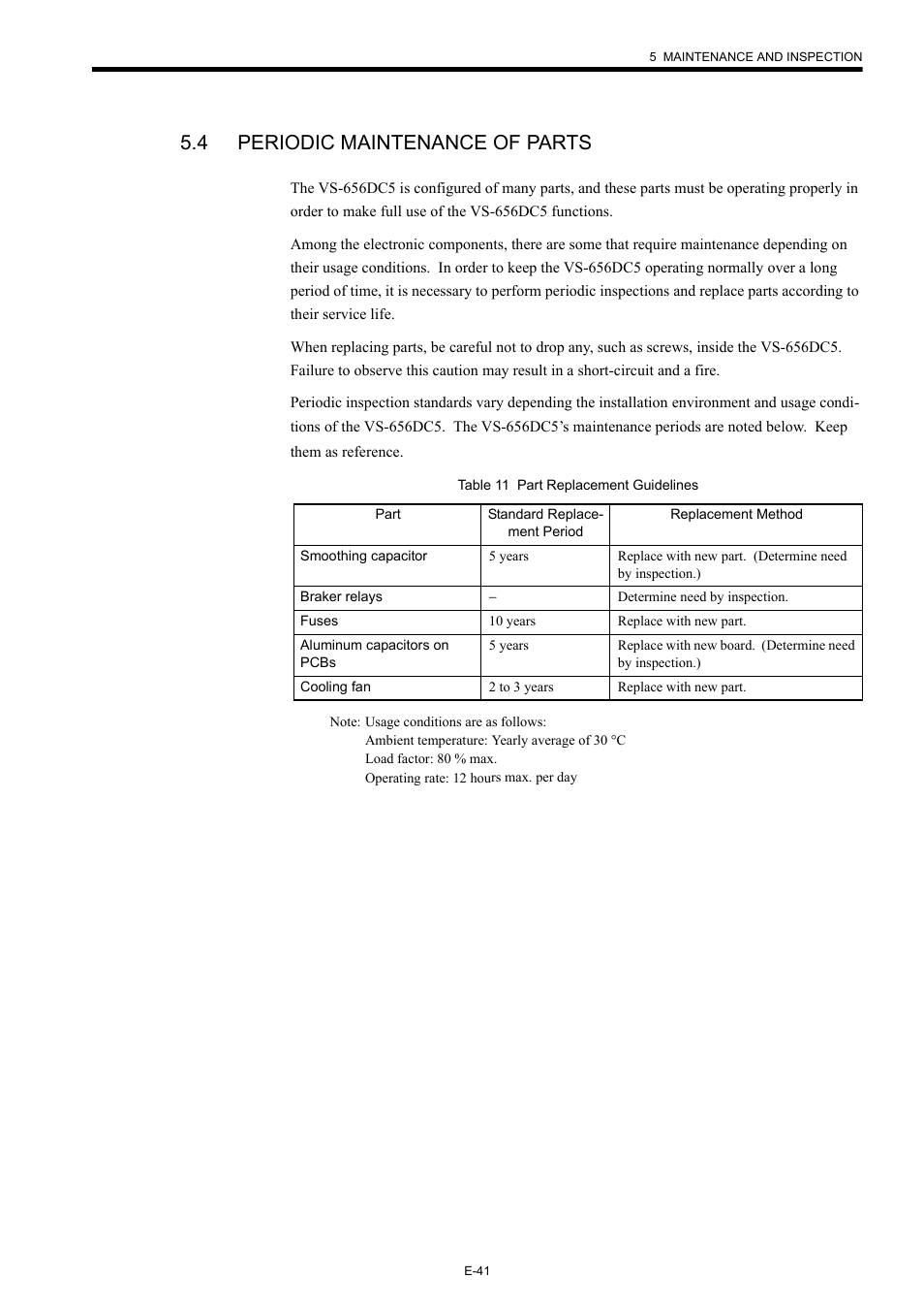 4 periodic maintenance of parts | Yaskawa Varispeed-656 DC5 User Manual | Page 51 / 71