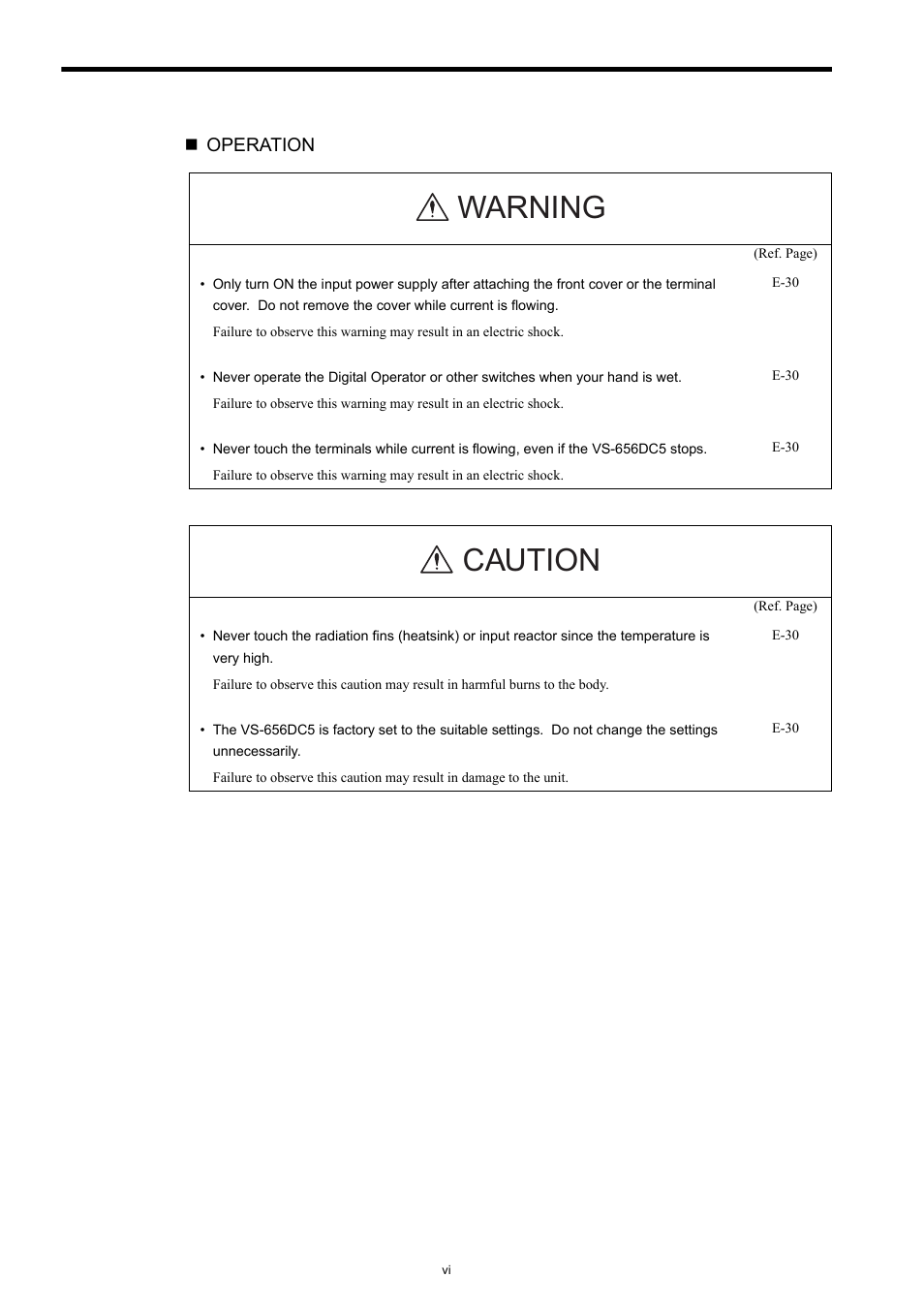 Warning, Caution | Yaskawa Varispeed-656 DC5 User Manual | Page 6 / 71